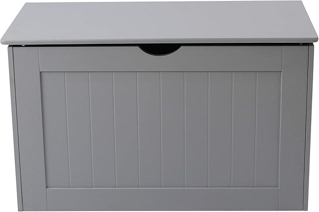 House & Homestyle Ashby Grey Shaker-Style Blanket Box - Medium Sized Wood Effect Blanket/Laundry Storage Box with Hinged Lid - H46.5 x W81 x D40 cm - Grey