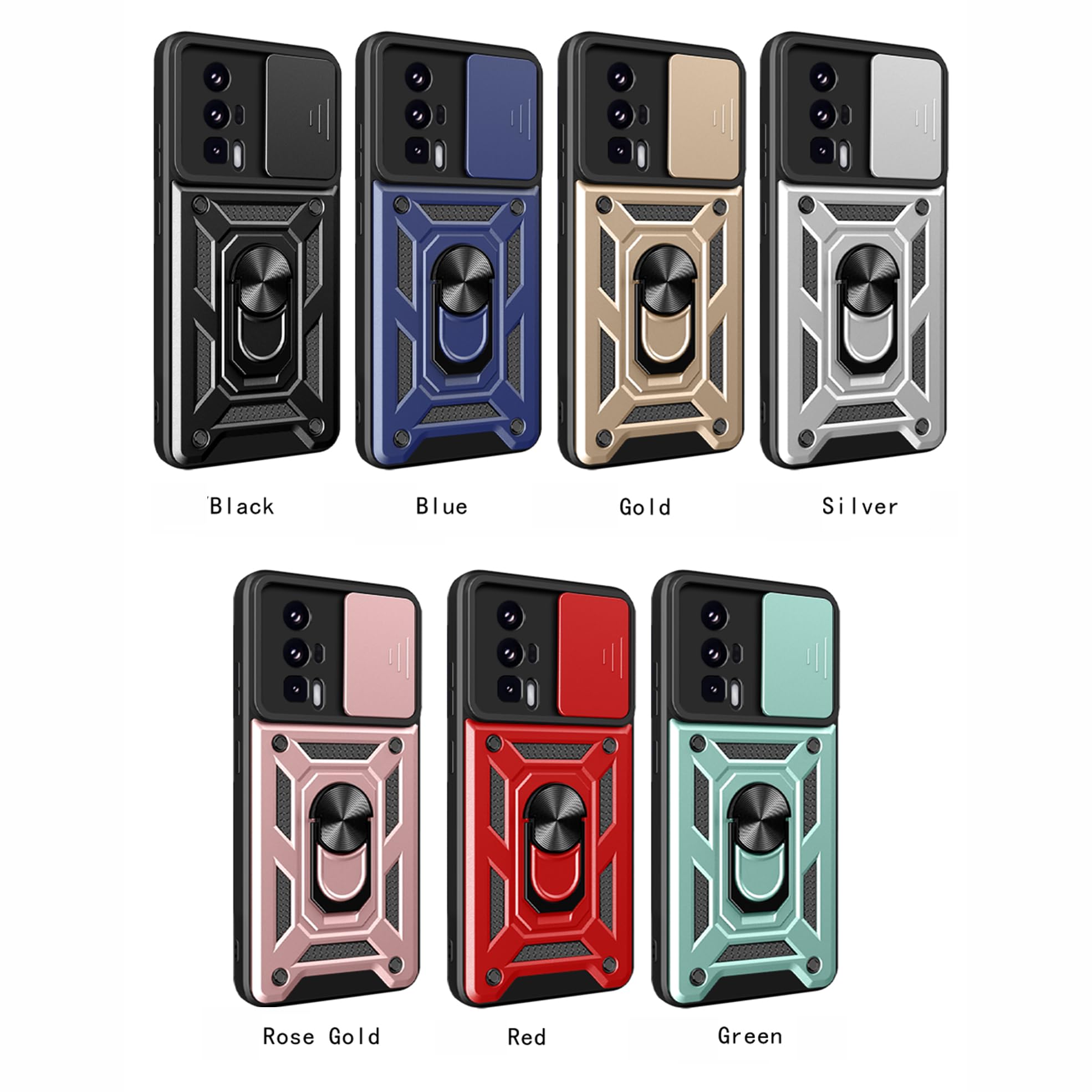 Custodia Per Xiaomi Poco F5 5G Con Protezione Fotocamera Scorrevole E Anello Supporto - Anti-Caduta, Compatibile Magnetico Auto - Oro - 4