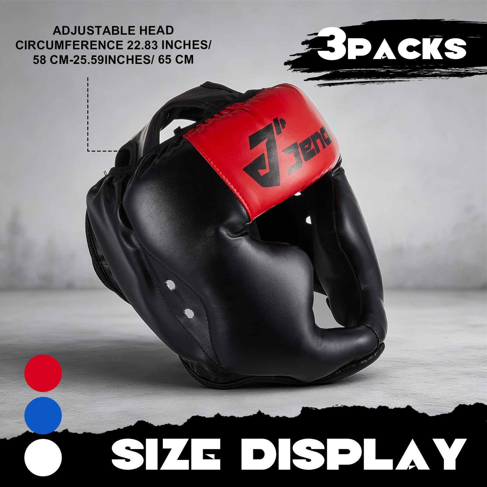 Jenaai 3 copricapi da boxe, regolabili, imbottiti, di sicurezza, per allenamento MMA, sparring, kickboxing, muay thai, arti marziali, karate, taekwondo, regalo per Natale, adulti, uomini e donne