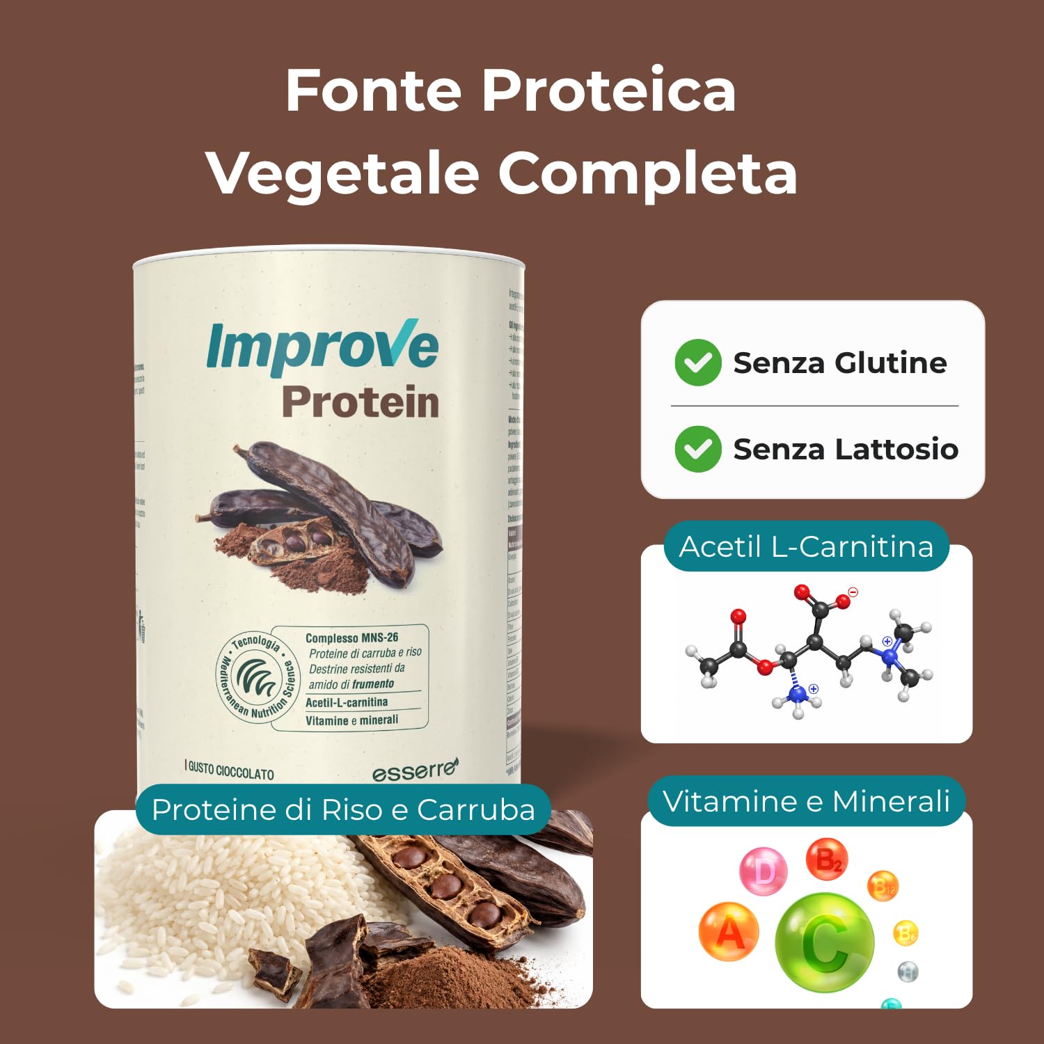 Esserre Improve Protein | Integratore con Carruba | 300 g | Senza Glutine