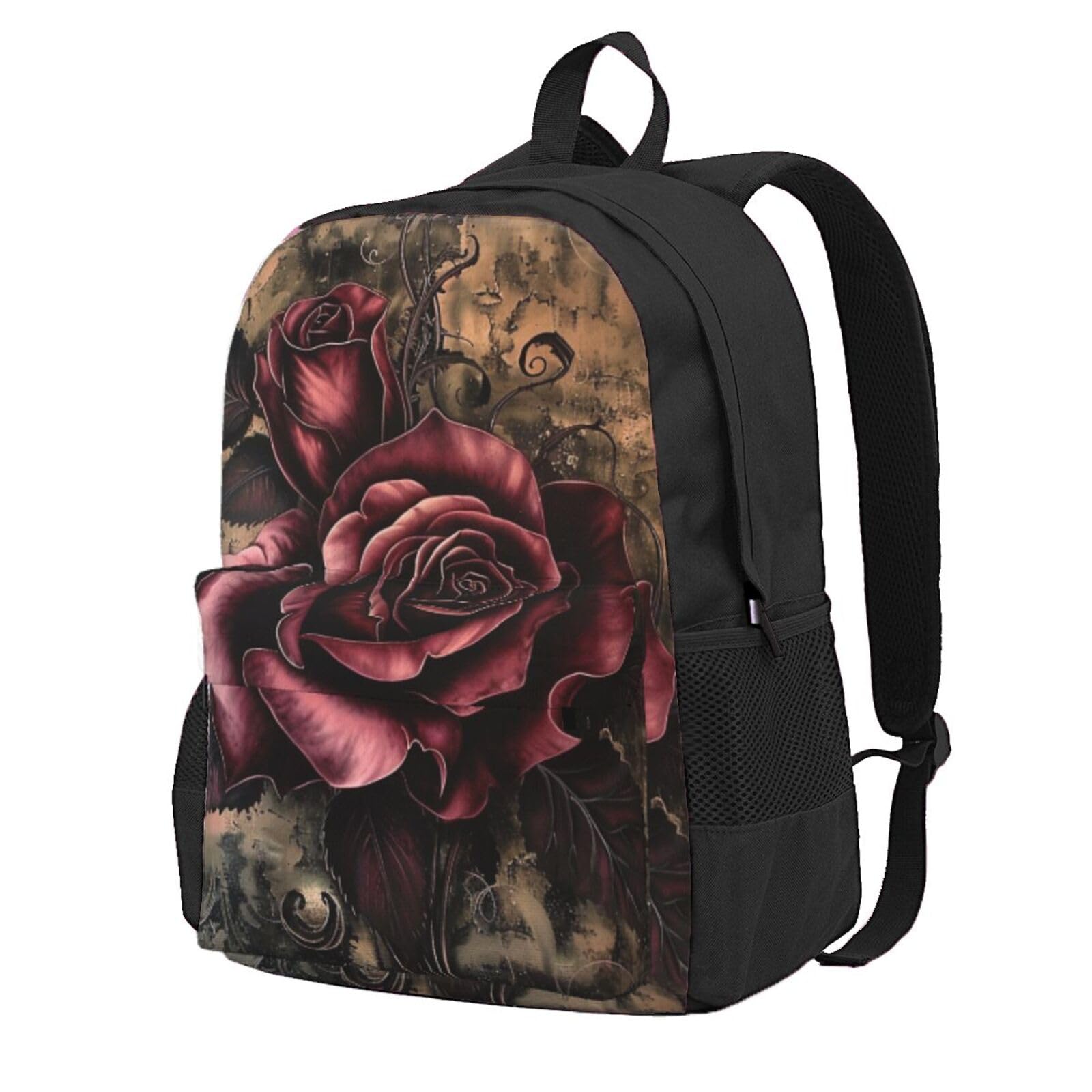 Zaino con stampa artistica di ibisco, grande capacità, zaino per computer portatile con scomparto per laptop, zaino per scuola, viaggio, per scuola, lavoro, escursionismo, Rosa Gotica, One