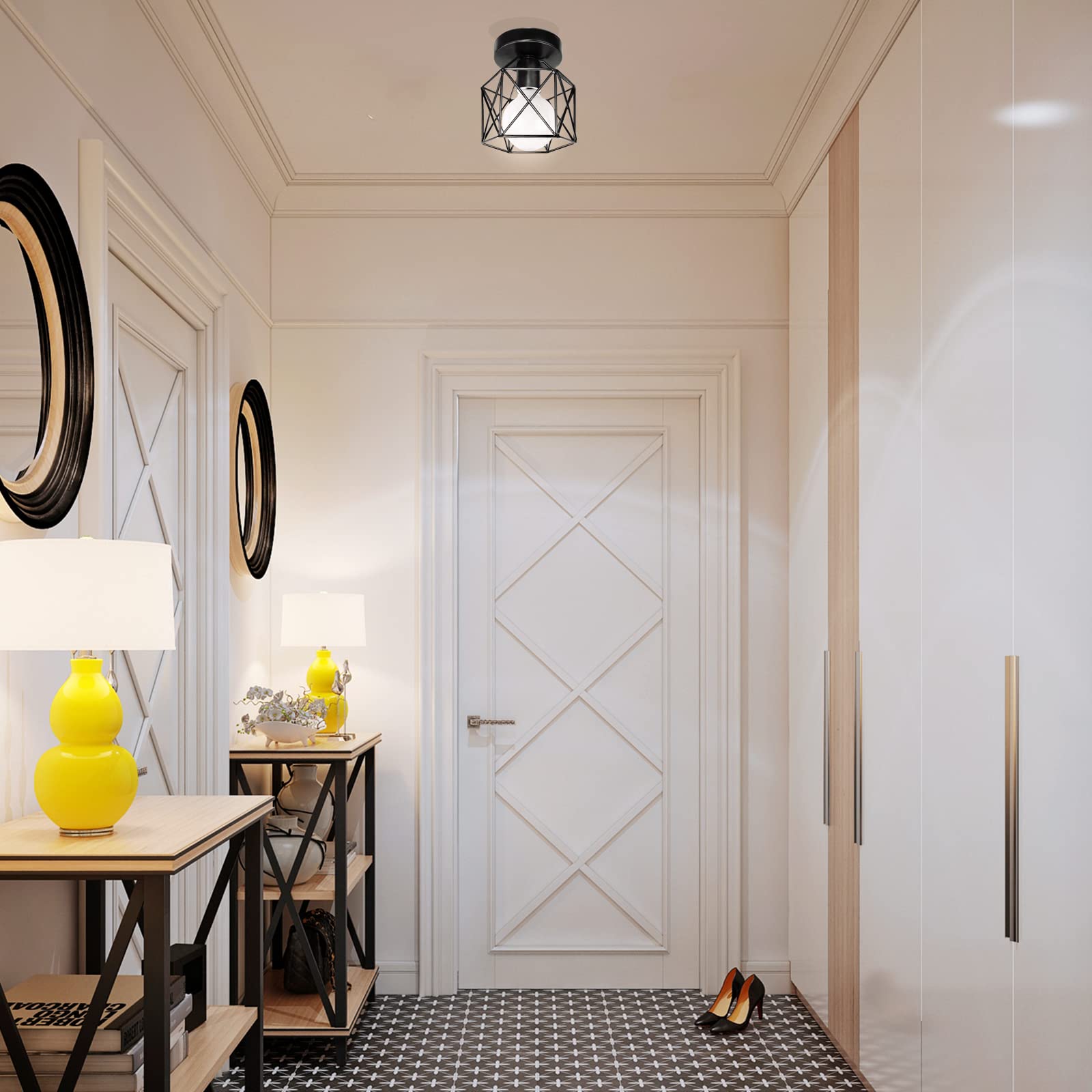 Industriel Suspension Luminaire Rétro Lustre Plafonnier Vintage Noir Lampe Cage Éclairage De Plafond Abat-jour En Métal Pour Restaurant Salon Chambre