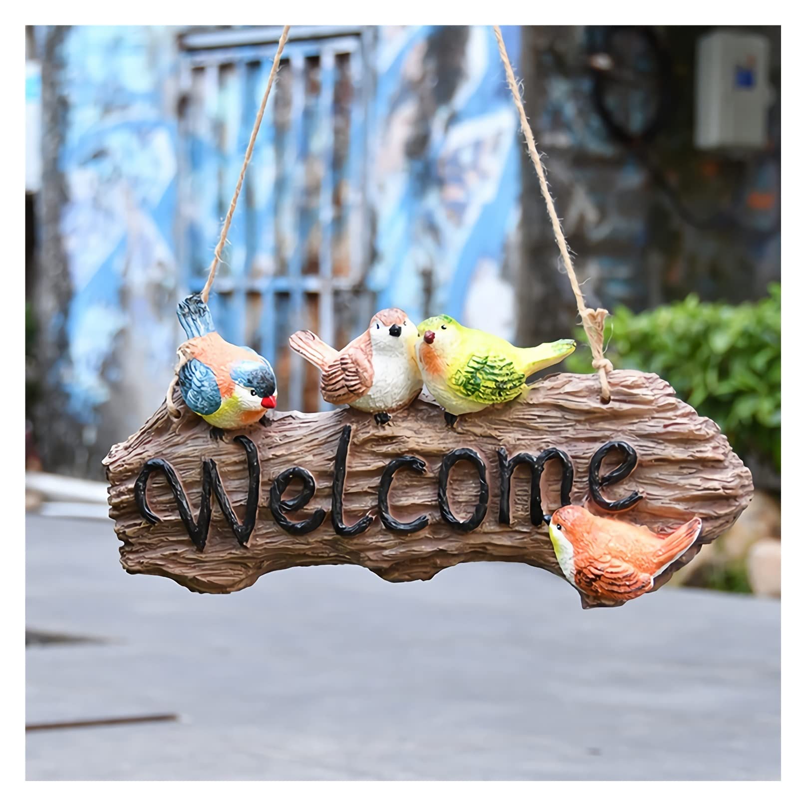 Żywiczna Tabliczka Powitalna Z Motywem Ptaków Na Gałęzi, Dekoracja Ścienna, Wisząca Tabliczka Powitalna Na Drzwi Wejściowe, Weranda W Stylu Wiejskim, 16,5" Długości