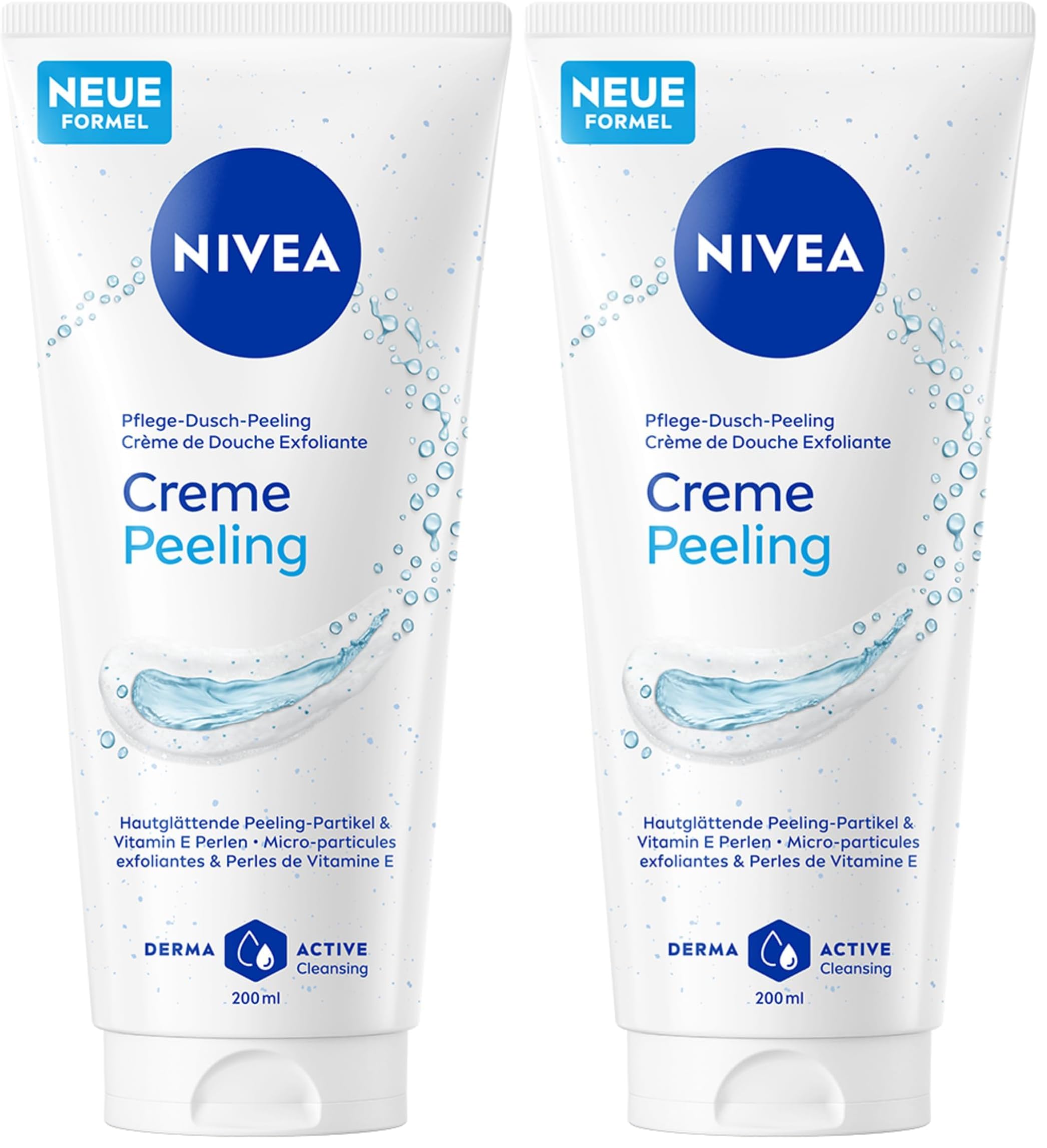 NIVEA Pflege-Dusche Creme Peeling (200 ml), pflegendes Körperpeeling mit feinen Peelingpartikeln und Vitamin E, Body Scrub für ein geglättetes und seidiges Hautgefühl (Packung mit 2)