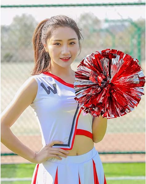 チアポンポン 応援ポンポン 10個セット キラキラ 光沢 チアガール 持ち手付き チアリーダー コスプレ 応援 ダンス 体操 運動会 学園祭 体育祭 イベント ダンス パフォーマンス 小物 直径30cm - 2