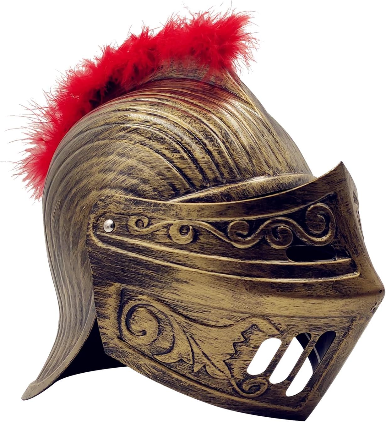 LOOYAR Medieval Knight Soldier Warrior Costume Helmet Hat Sallet with Red Plume and Folding Face Mask for Battle Play Halloween Cosplay LARP