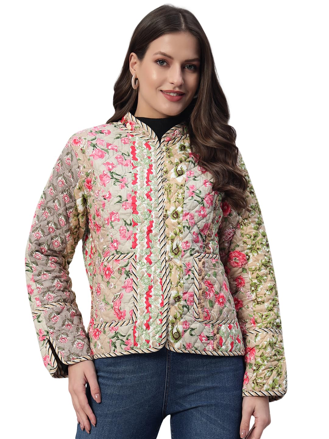 Ravaiyaa - Attitude is everything Women's Beige Export-Quality Indian Traditional Reversible Patchwork Quilted Cotton Jacket/Coat-picture-35
