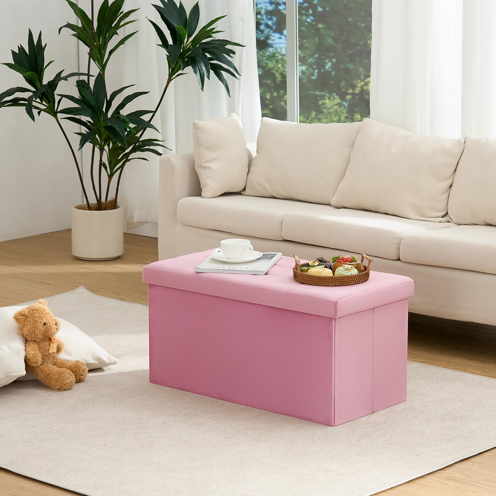 Banco otomano plegable de terciopelo de 30 pulgadas, elegante reposapiés y baúl de almacenamiento para sala de estar, dormitorio, entrada, muebles modernos para final de cama
