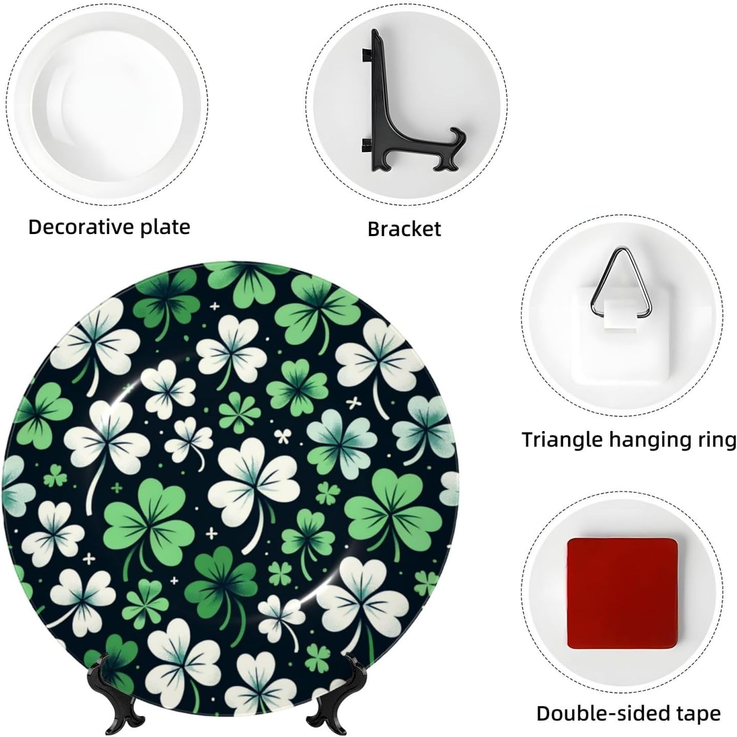 St-Patricks-Shamrock 10 Inch Decorative Plate With Stand, Elegant Display Wall Plate For Home Decor