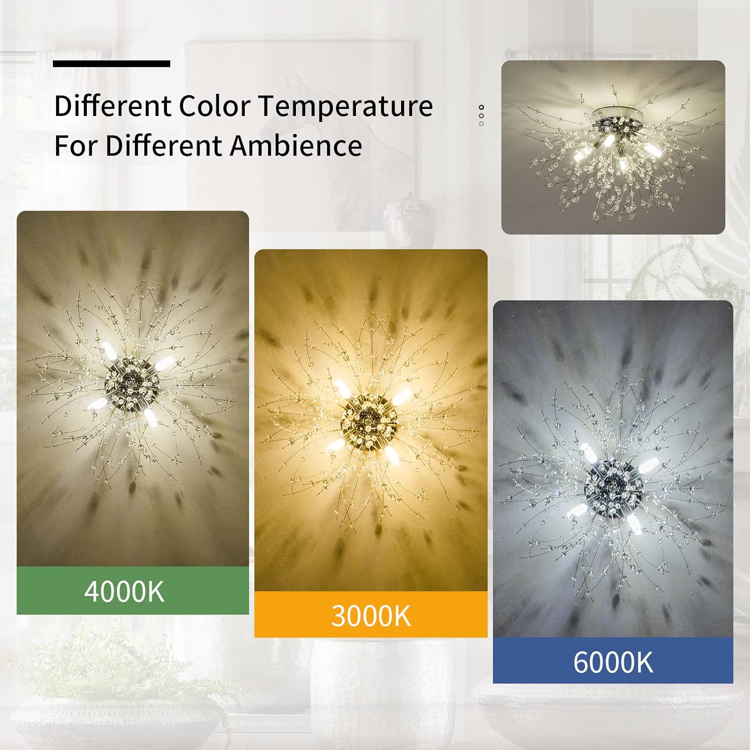 TANLUX Modern Mini Crystal Ceiling Light Fixture, 4-Light Chrome Crystal Sputnik Firework Chandelier, Semi Flush Mount Ceiling Light Fixtures for Bedroom Kitchen Hallway Entryway