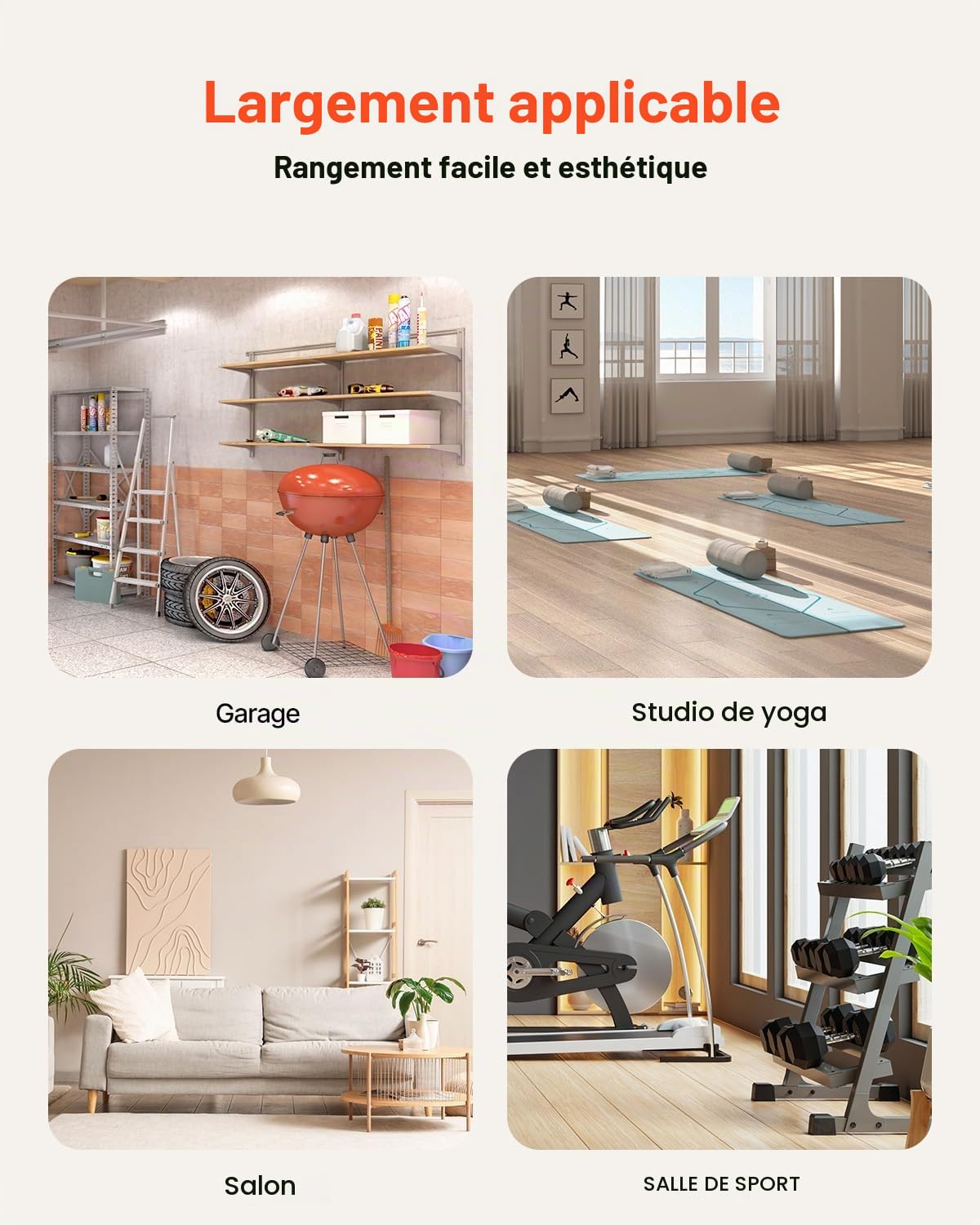 VEVOR Support pour Tapis de Yoga 3 Niveaux, Organisateur de Matériels d'Entraînement en Acier avec Revêtement en Poudre, Chariot de Rangement Sportif avec Crochets, pour Haltères, Kettlebell, Gym