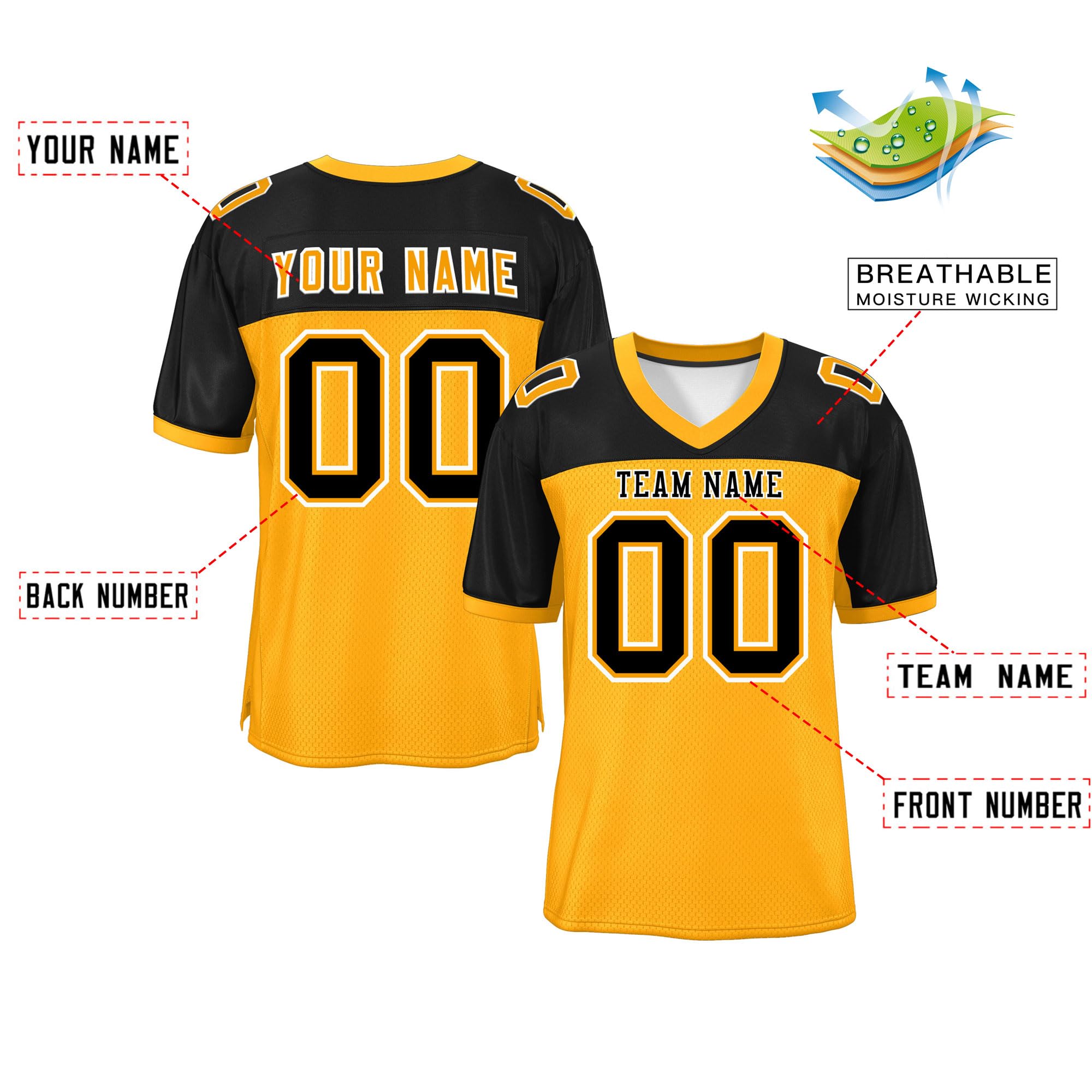 Generic Custom Football Jersey Personalized Team Name & Number Short Sleeve School Jersey for Men Women Youth Athletic Shirt, Black&yellow02