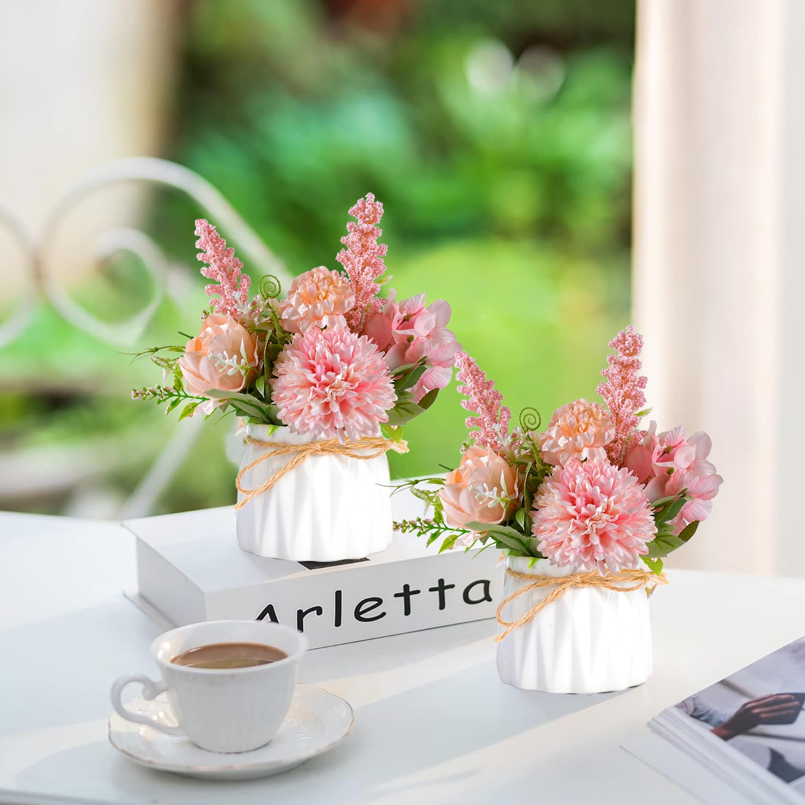 Artificial Flower Plants – Mini Fake Hydrangea Flowers In Pot For Home...