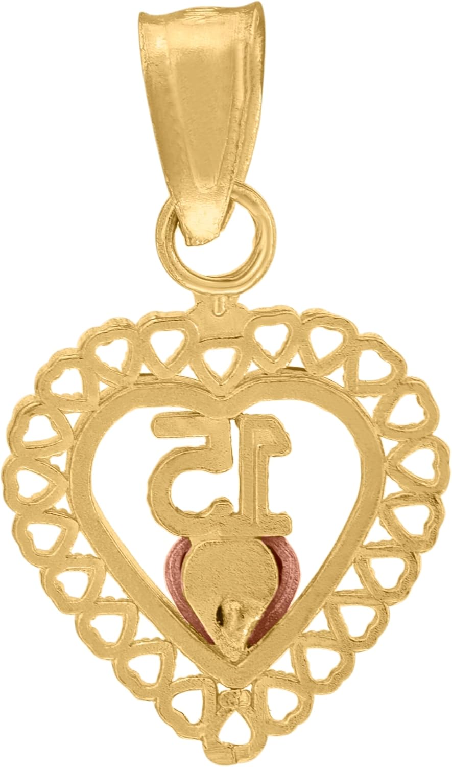 Jewels By Lux 10kt Gold Tri-Color Diamond-Cut Womens 15 Anos Heart Quinceanera Charm Pendant - Image 2