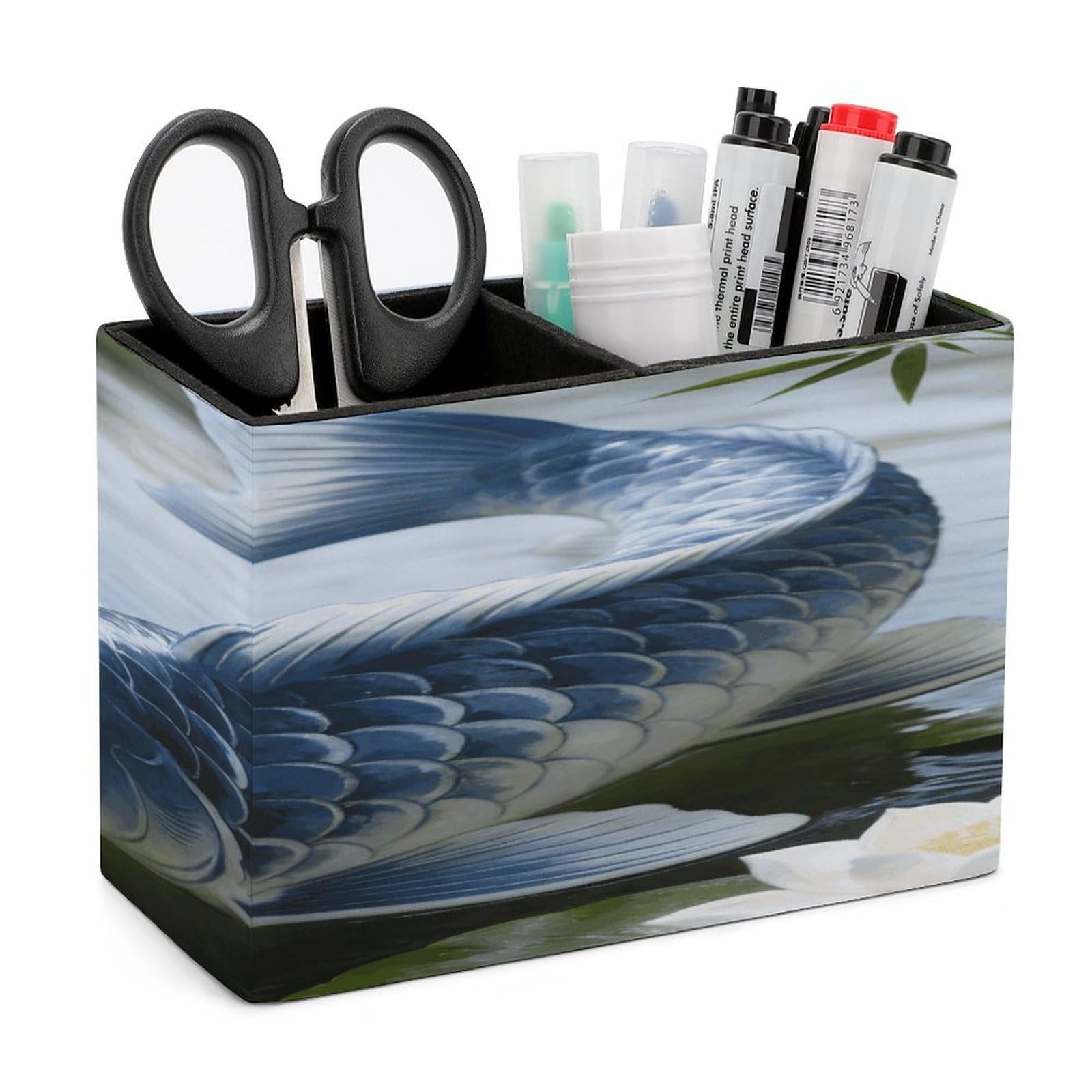 LZQPOEAS Koi Fish Japanese Tattoo Pen Holder Double Compartments Pen Cup Makeup Brush Holders Leather Pencil Holder Locker Organizer for Work Locker Accessories Modern Pencil Cup for Desk