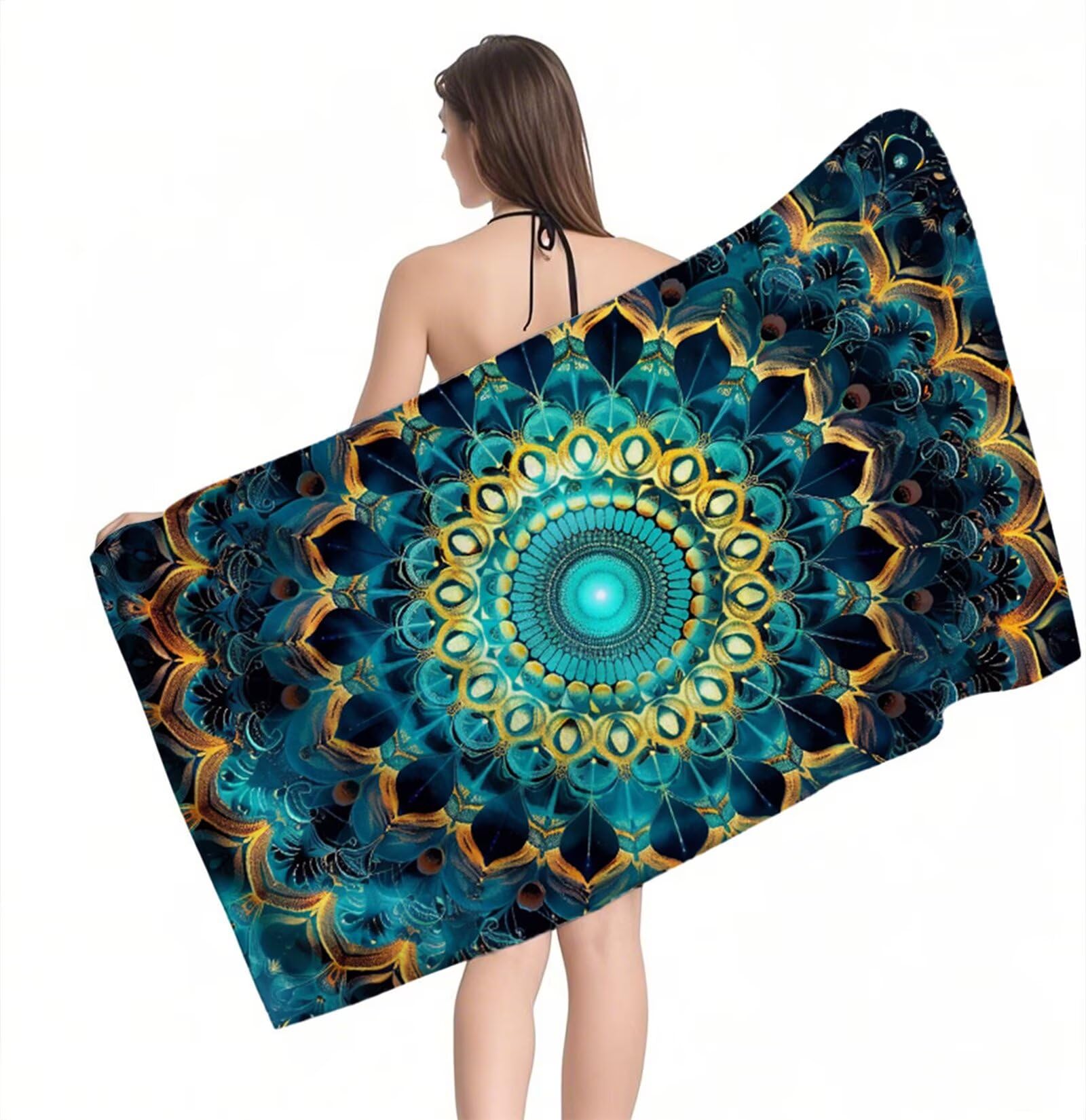 Telo Mare Microfibra Mandala verde Telo Mare Grande 220x100 cm, Asciugamano Microfibra Compatta, Antisabbia, Asciugatura Rapida, Lavabile, Morbido Leggero, per Spiaggia Sport Palestra Viaggi Y1-330