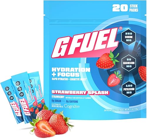 G Fuel Polvo de electrolitos para hidratación y concentración instantáneas  Sin azúcar, sabor a fresa, electrolitos y mezcla de bebidas nootrópicas