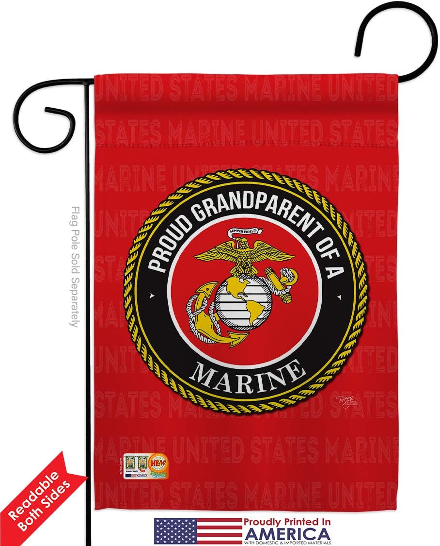 Proud Grandparent Marines Garden Flag - 2pcs Pack Armed Forces Marine Corps USMC Semper Fi United State American Military Veteran Retire Official - House Yard Gift Double-Sided 13 X 18.5