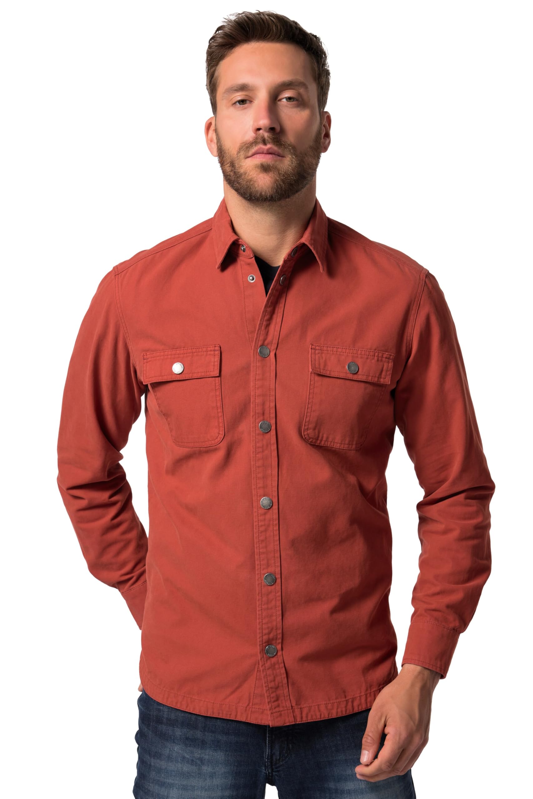 JP 1880 Herren große Größen Übergrößen Menswear L-8XL Canvas-Hemd, Langarm, Kentkragen, Modern Fit 830847