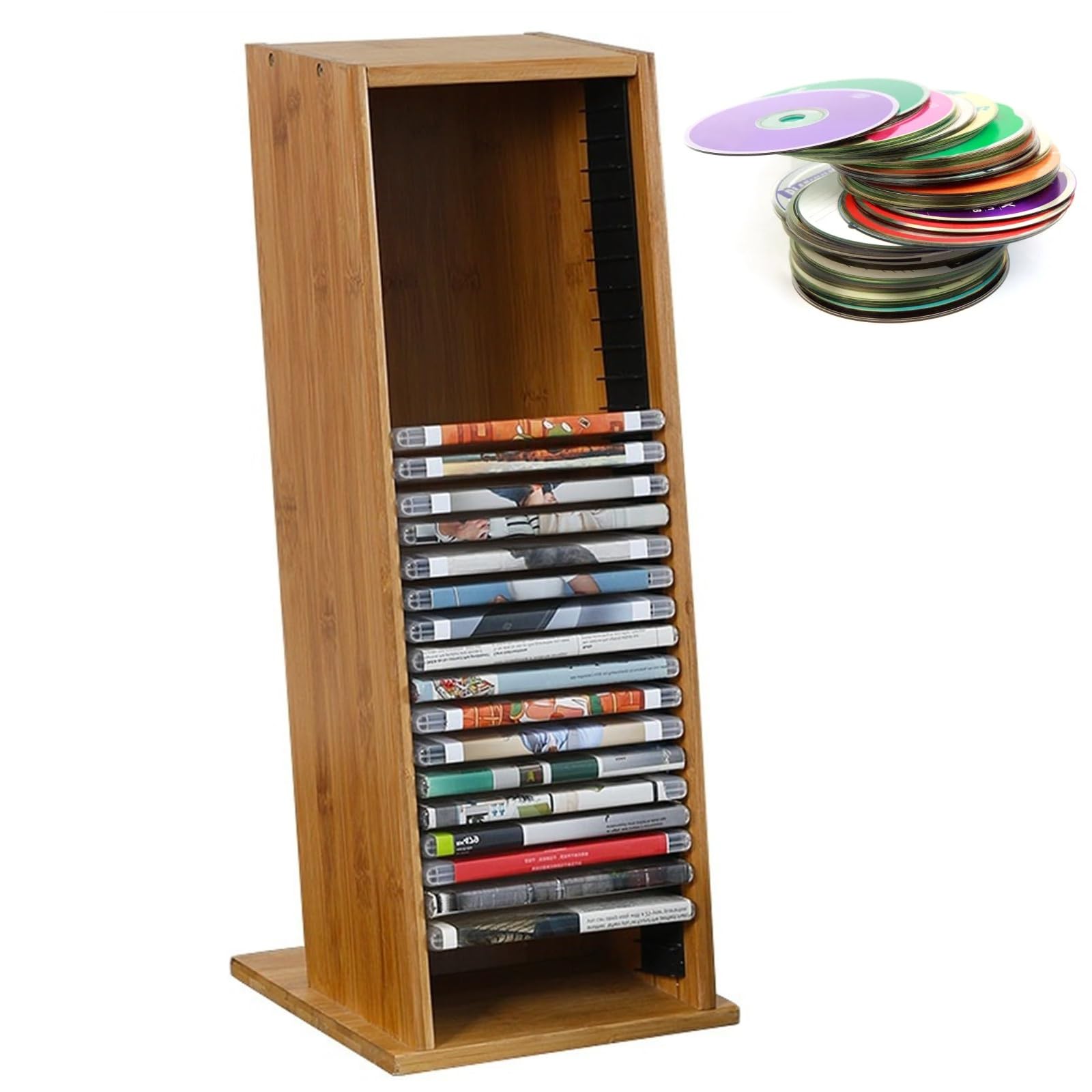 Stojak na płyty CD i winylowe, kreatywny organizer do przechowywania mediów, mieszczący 39 płyt CD, idealny do przechowywania płyt DVD, Blu-ray, gier wideo i akcesoriów do gier.