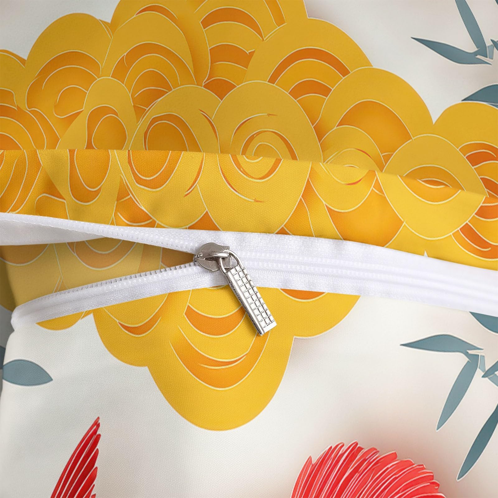 Komplet pościeli 2-osobowej 240 x 220 cm wycinany czerwony papier karpiowy latarnia, wielokolorowa poszwa na kołdrę z miękkiej mikrofibry, odporna na zagniecenia z zamkiem błyskawicznym i 2 poszewkami