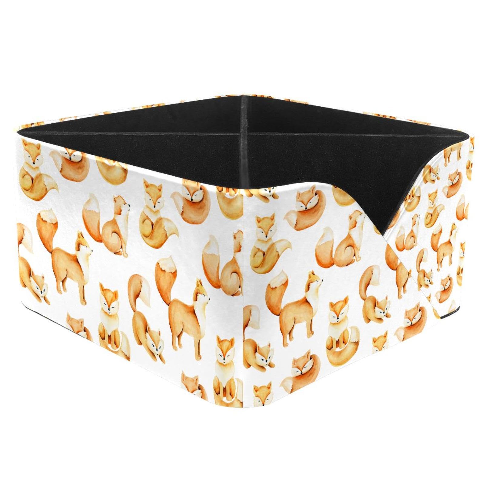 KengjuTesu Cute Animals Foxes Watercolor Pattern Desktop Organizer Pen Holder, Rectangular Pencil Cup for Office, Study and Makeup Stations