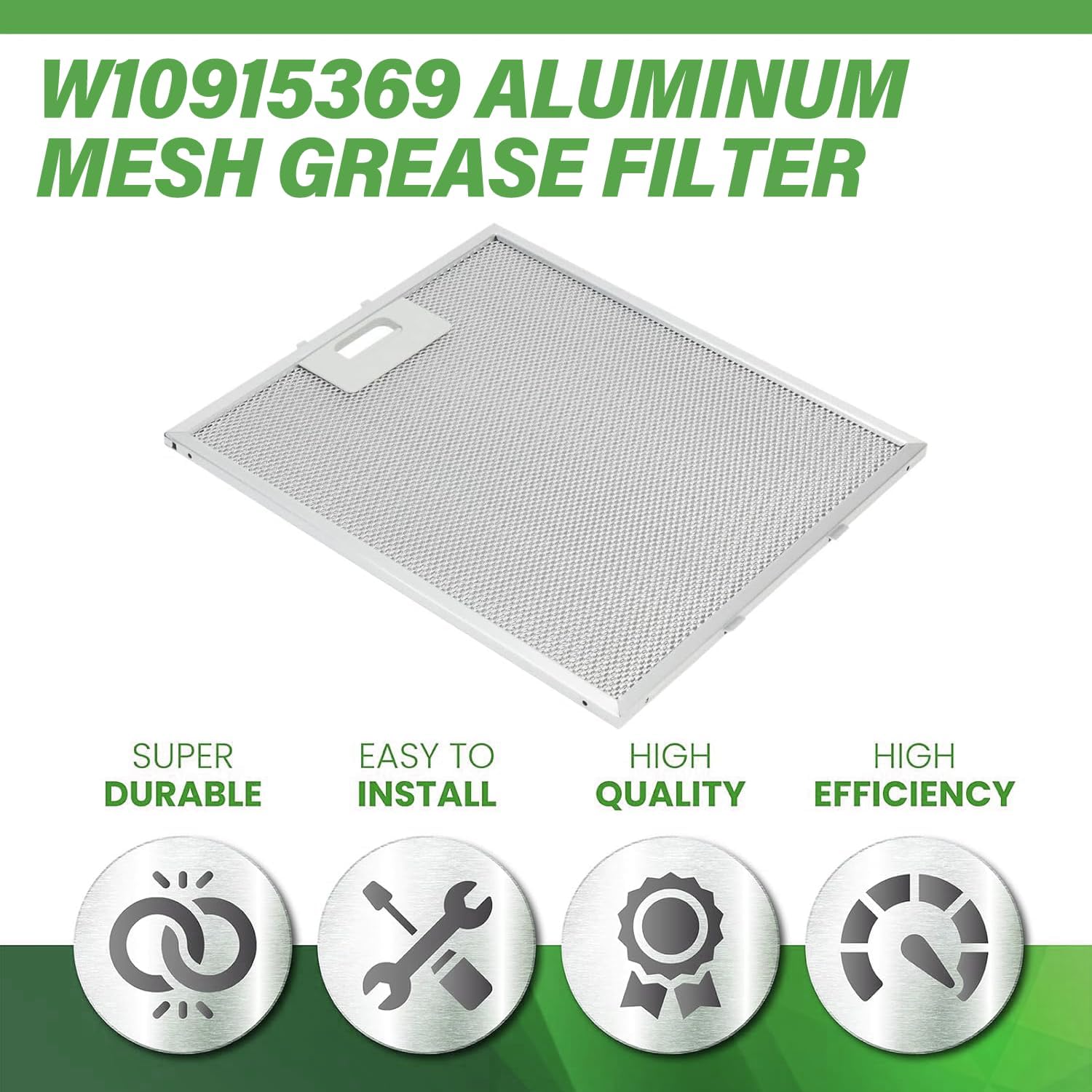 2PCS W10915369 Range Hood Filter Compatible with Whirlpool,Kitchen Aid, Jenn Air, Replacement W10727013 4455083 AP6037197 PS11769929 EAP11769929, 3-Layer Aluminum Mesh Grease Filter 8.75 X 7.5 Inch