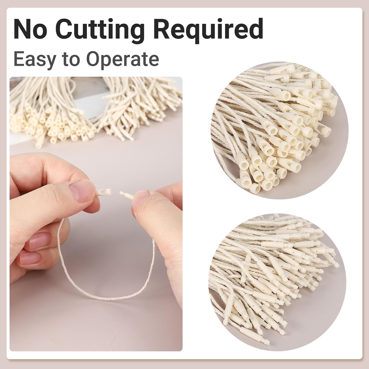EUSOAR Hang Tag String, 7.7" 1000Pcs Cotton Clothes Price Hanging Tag Rope Snap Lock Pin Loop Plastic Fasteners Tags Hook Ties Fast to Attach for Bags Shoes Luggage Label-Beige