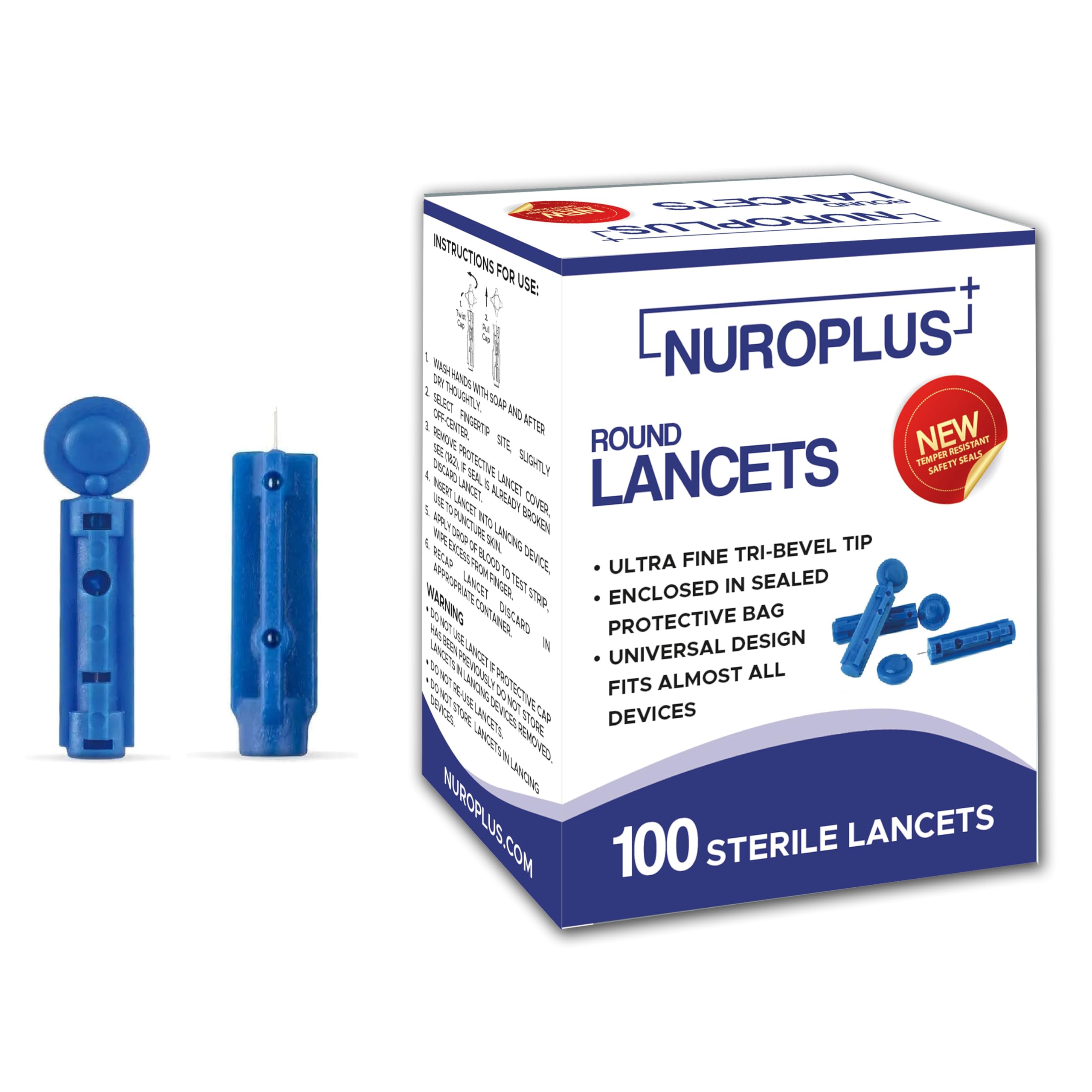Nuroplus Premium Glucometer Round Blood Lancet 100 Pcs Blue Colour-image-47