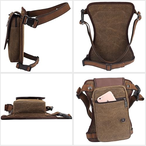 Miniatura 5 de Bolso de mensajero de lona vintage para hombre, bolso de mensajero de retazos de cuero en el pecho