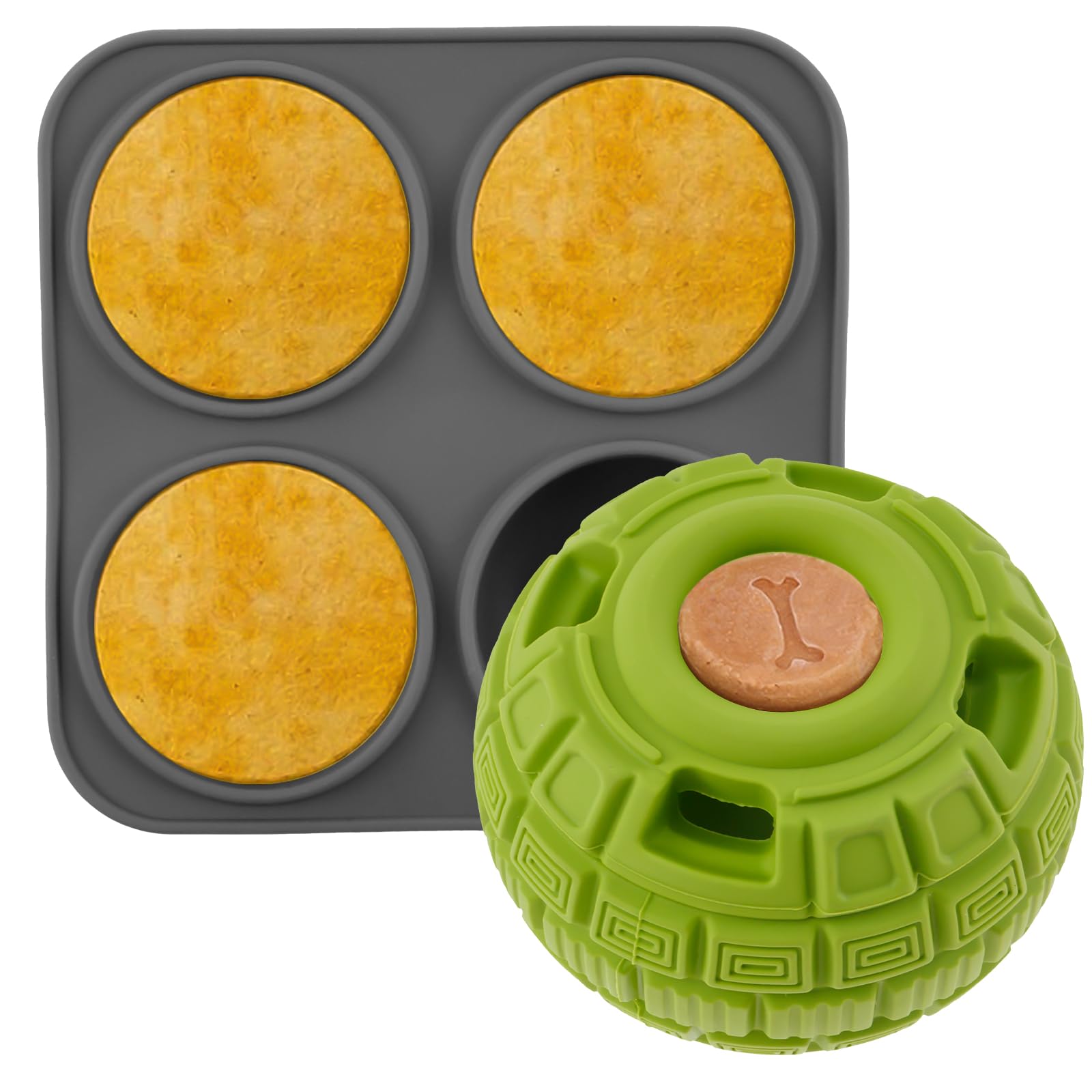 Sutowe Frozen Dog Treat Ball with Treat Mold Rubber Treat Dog Toys Slow Food Training Dog Treats Dispenser Fillable Frozen Dog Lick Treat Ball to Dogs Puppy Relieve Boredom(green)