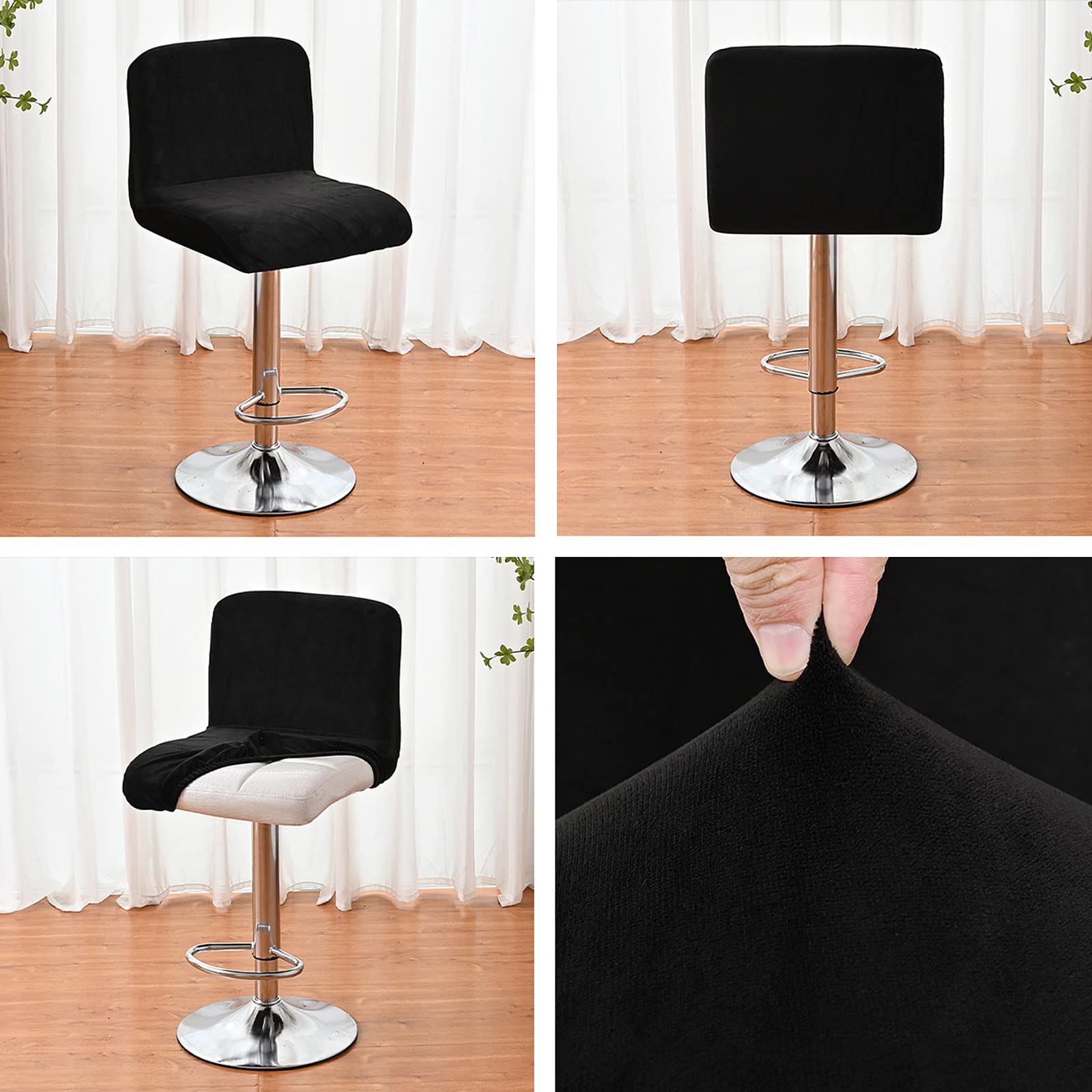 Juego de 6/4/2 fundas elásticas para taburete de bar giratorio de terciopelo con respaldo cuadrado, estilo industrial, funda protectora para silla de bar o cocina, funda de silla de bar alta.