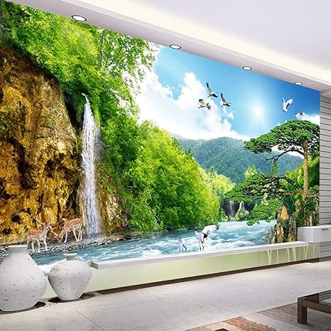 Amazon 寝室の壁の3d壁画の壁紙滝の壁の絵画壁紙家の装飾リビングルームの写真の背景モダン 350x256cm 壁紙