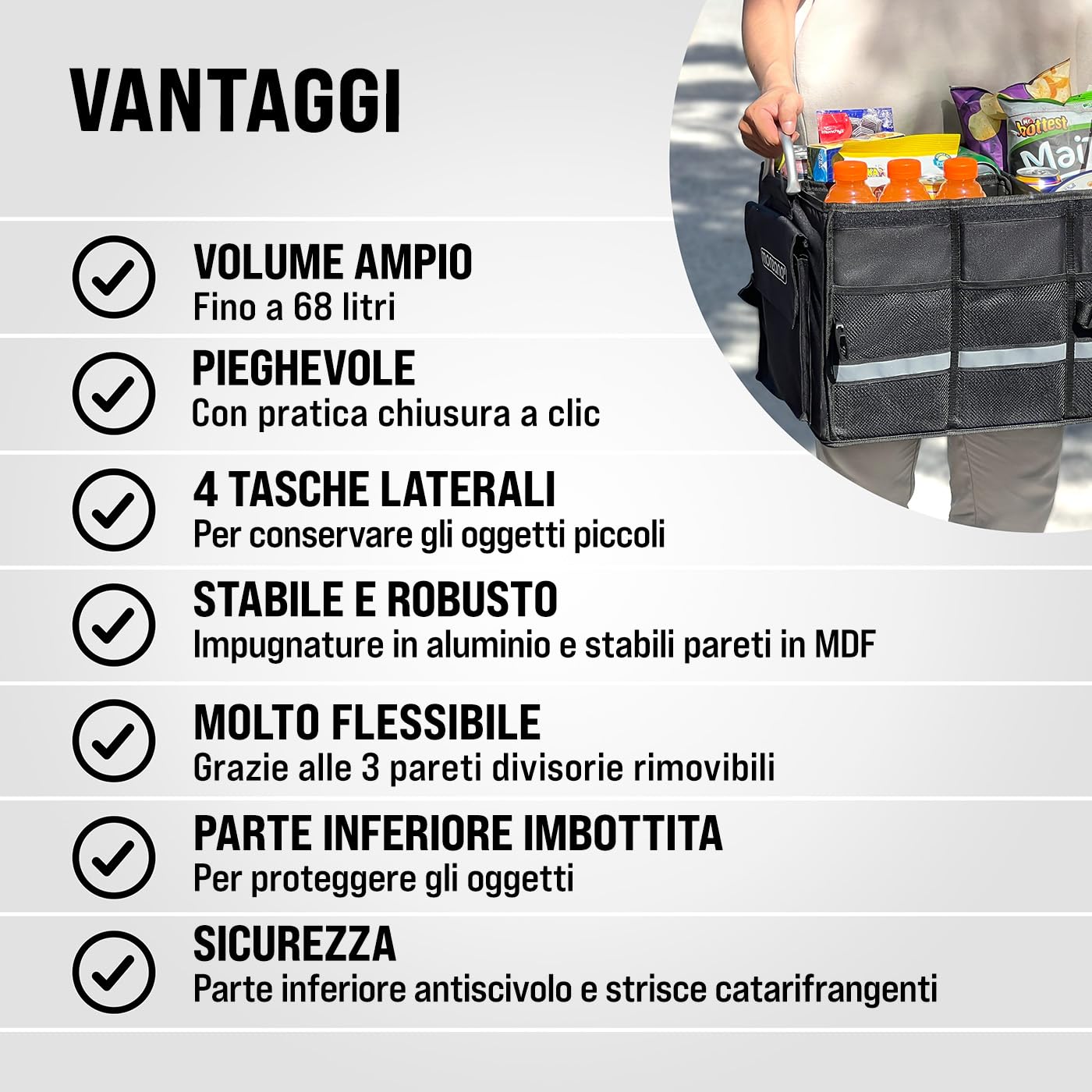 Monzana Organizer Bagagliaio Auto 68L Pellicola Termica Portaoggetti Impermeabile Box Pieghevole
