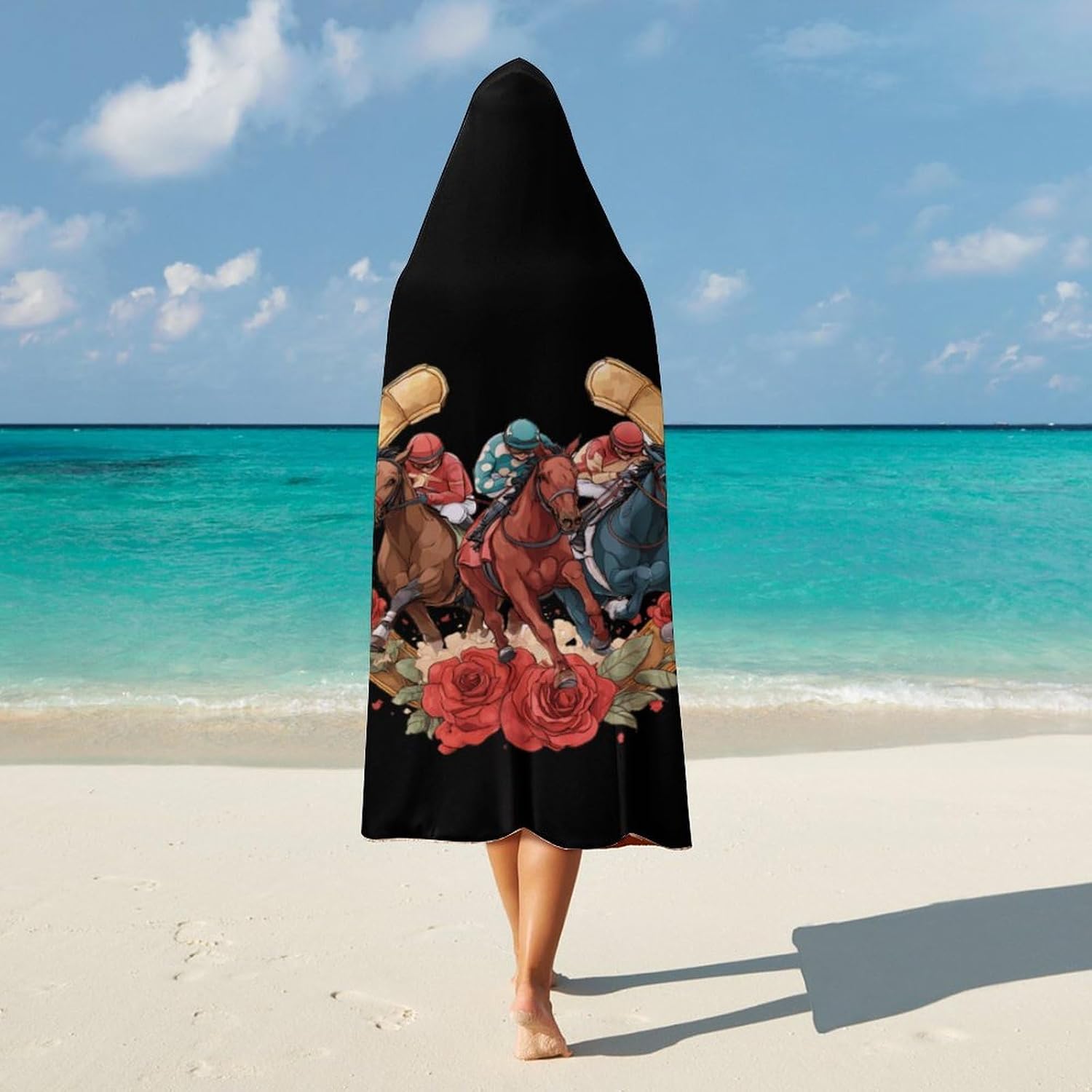 Horse Racing Day Party Wearable Blanket Oversized Throw Cape | Cozy Hooded Blanket Gifts for Women Men