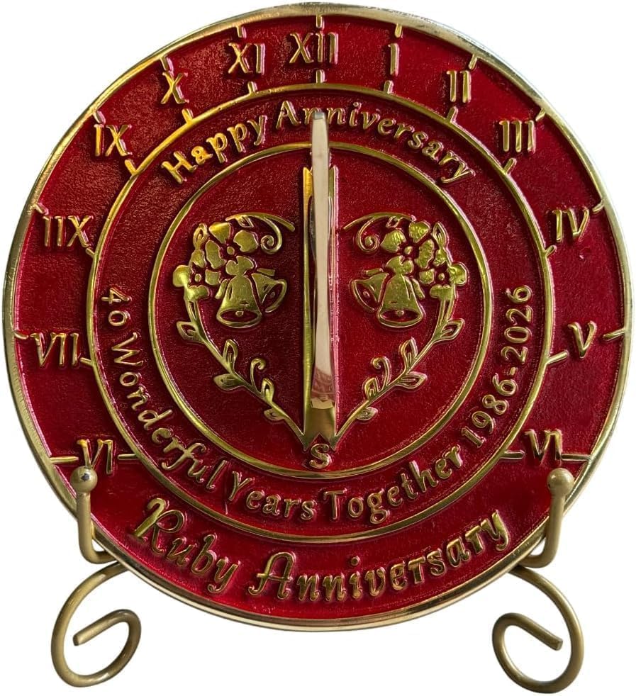 Anniversary Sundial 40th Ruby Wedding Anniversary in 2026 - Home Decor Or Garden Present Idea - Handmade Decorative for Him, Her Parents Or Couples 40 Year Celebration