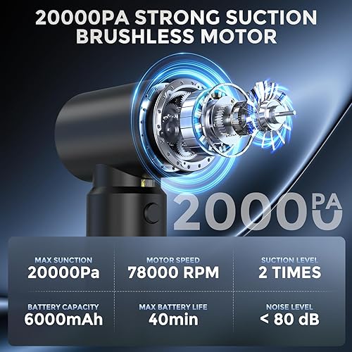 Miniatura 5 de Aspiradora de coche portátil inalámbrica 20000Pa 3 en 1 Power Bank y aspiradora de mano y soplador - Aspiradora de mano de 120 W portátil