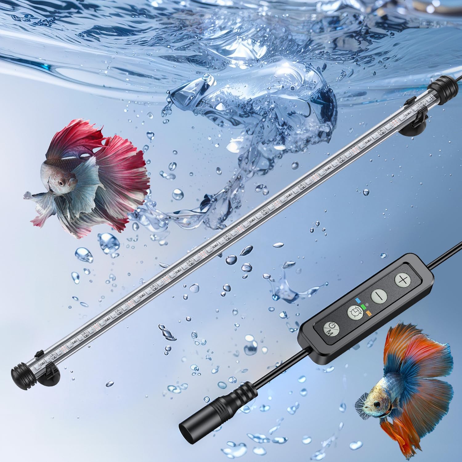 Pawfly 8 W Aquarium LED Light 23 Inch Underwater Fish Tank Light with Timer Auto On/Off Fish Tank Background Light with 8 Lighting Modes Submersible Multi-Colored Tube Light for Decoration PRO 23 Inch?Timing Function?