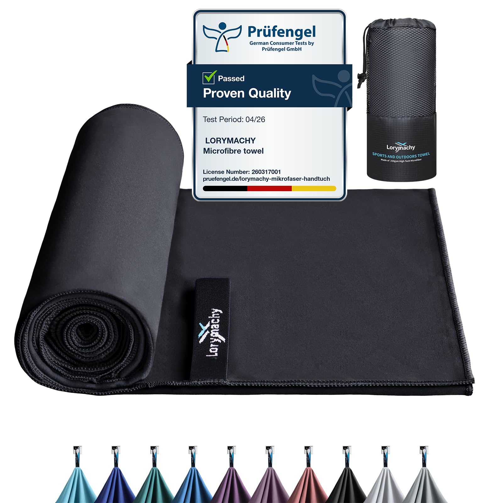 Microfibre Towel - 100×200cm Silver-ion Infused Fabric Quick Dry Towels for Adults | Lightweight & Highly Absorbent, Microfibre Beach Towel for Gym, Yoga, Travel, Camping and Hiking, Diamond Black