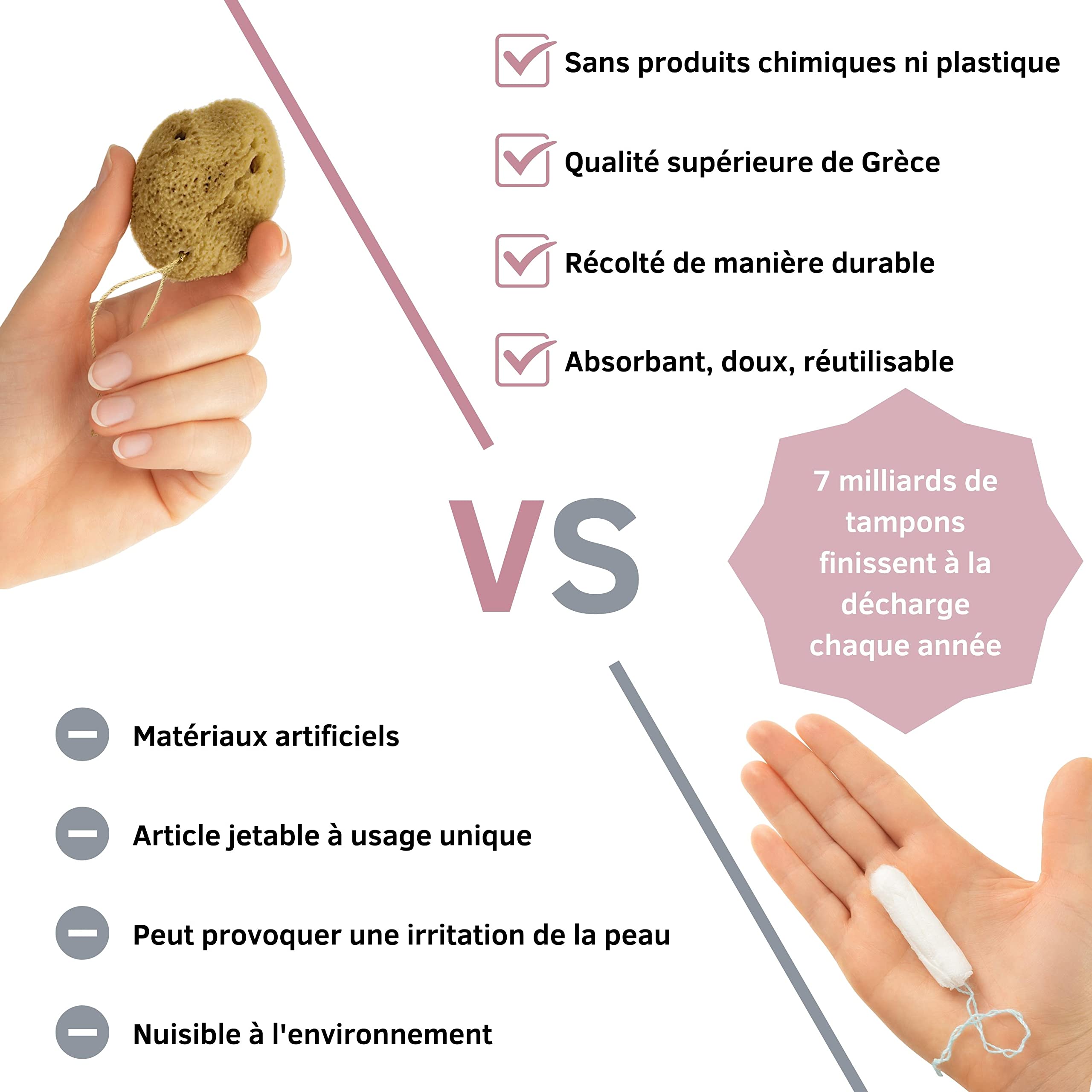 tom&pat® Éponge menstruelle avec fil • en éponge naturelle • alternative aux tampons • lavable et réutilisable • Dermatest excellent • boîte de voyage • qualité premium Grèce (Taille M, 3 x 5-7 cm)
