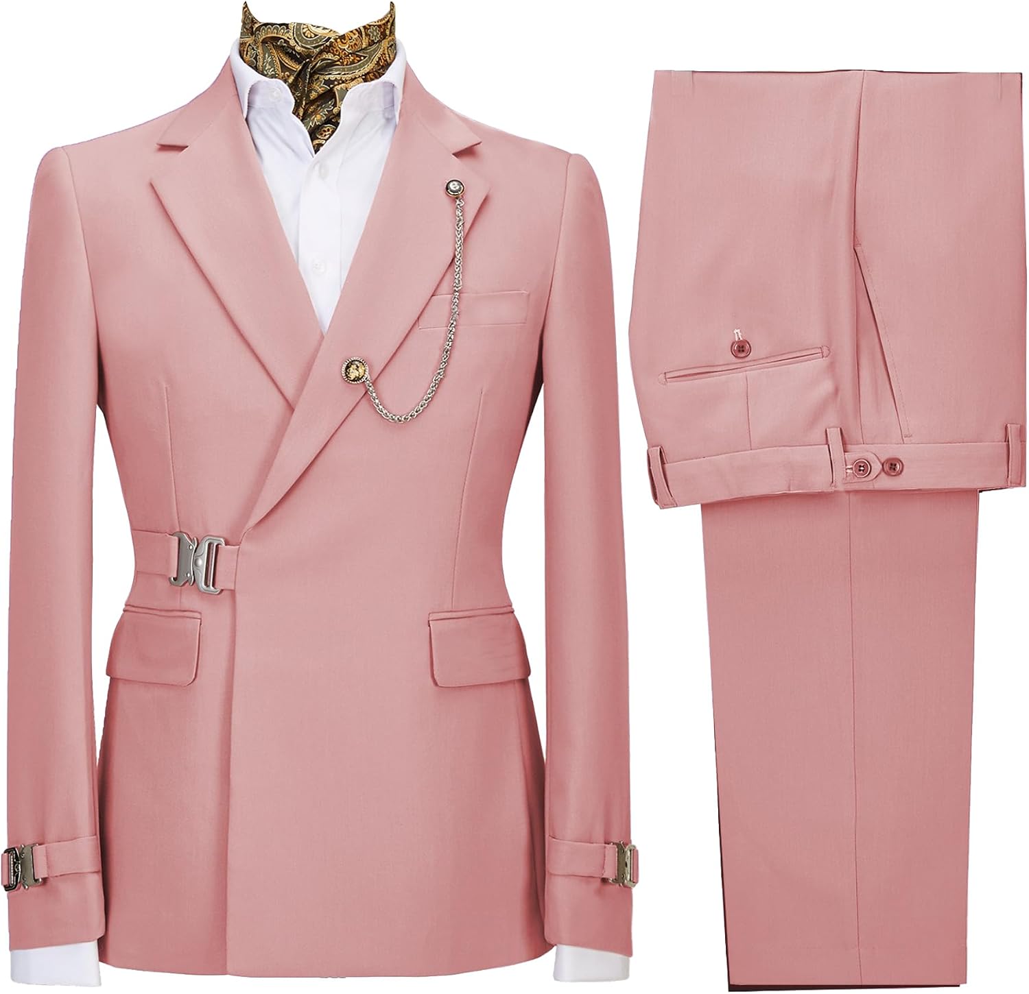 Men's 2 Piece Business Leisure Fashion Slim Suit Double Breasted Prom Tuxedo Suits Party Wedding Solid Blazer Pants (Pink,US Size 4XL=Aisa 5XL)