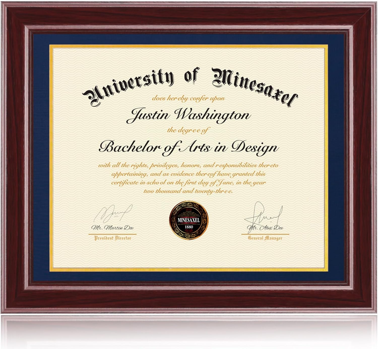 16x20 Diploma Frames 14x17 with Blue Mat, Fits Degree Certificate Document, 20 x 16 Cherry Red Frame with Tempered Glass Panel for Wall Mounting Blue Mat-1 16x20 or 14x17 with mat