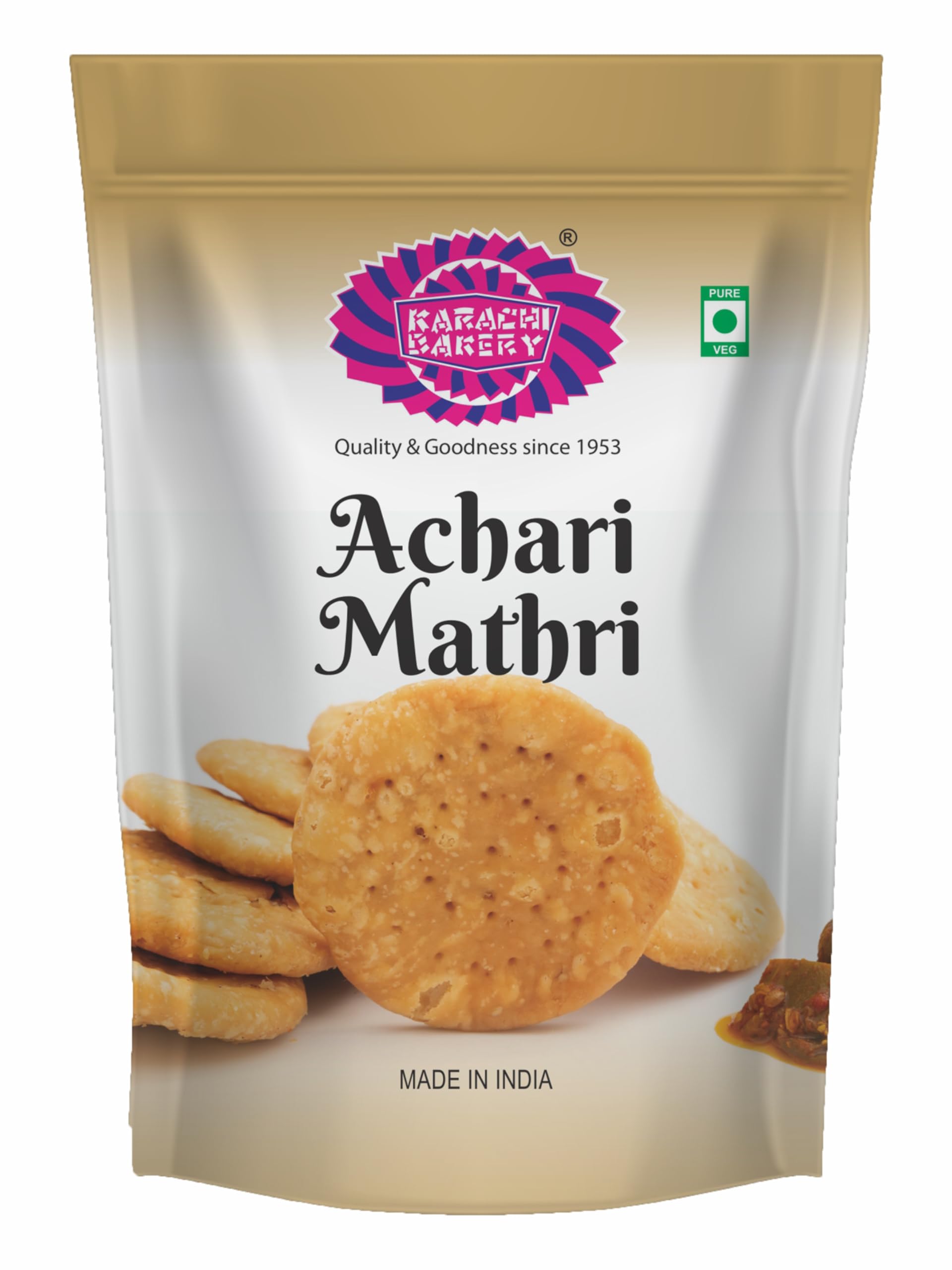 Karachi Bakery Achari Mathri | Crispy Pickle Flavoured Traditional Indian Snack | Spicy & Crunchy Tea Time Namkeen | Ready to Eat (200 g)-image-22