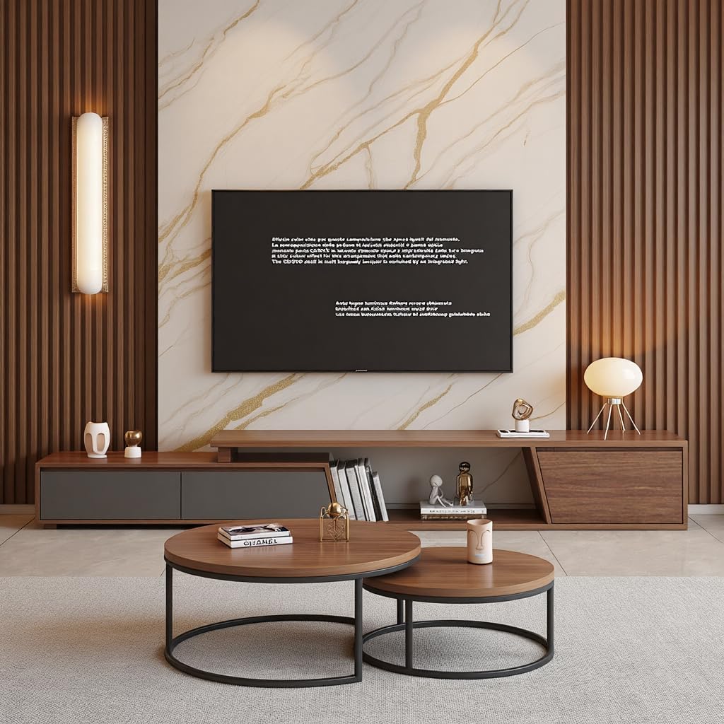 Modern Walnut TV Stand Entertainment Center, Extendable to 120 Inch, 3 Storage Drawers, Contemporary Media Console with Shelves, Walnut Grey