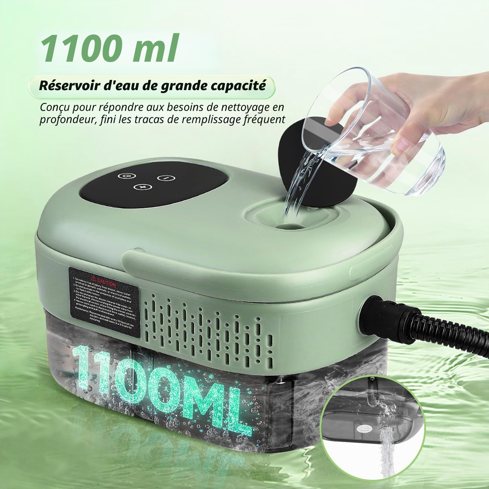 Nettoyeur Vapeur Haute Pression 2500W – Réservoir 1,1L – Pression 3 Bar & Vapeur à 105°C – Nettoyage Multisurface Sans Produit Chimique – 6 Réglages de Vapeur + 15 Accessoires