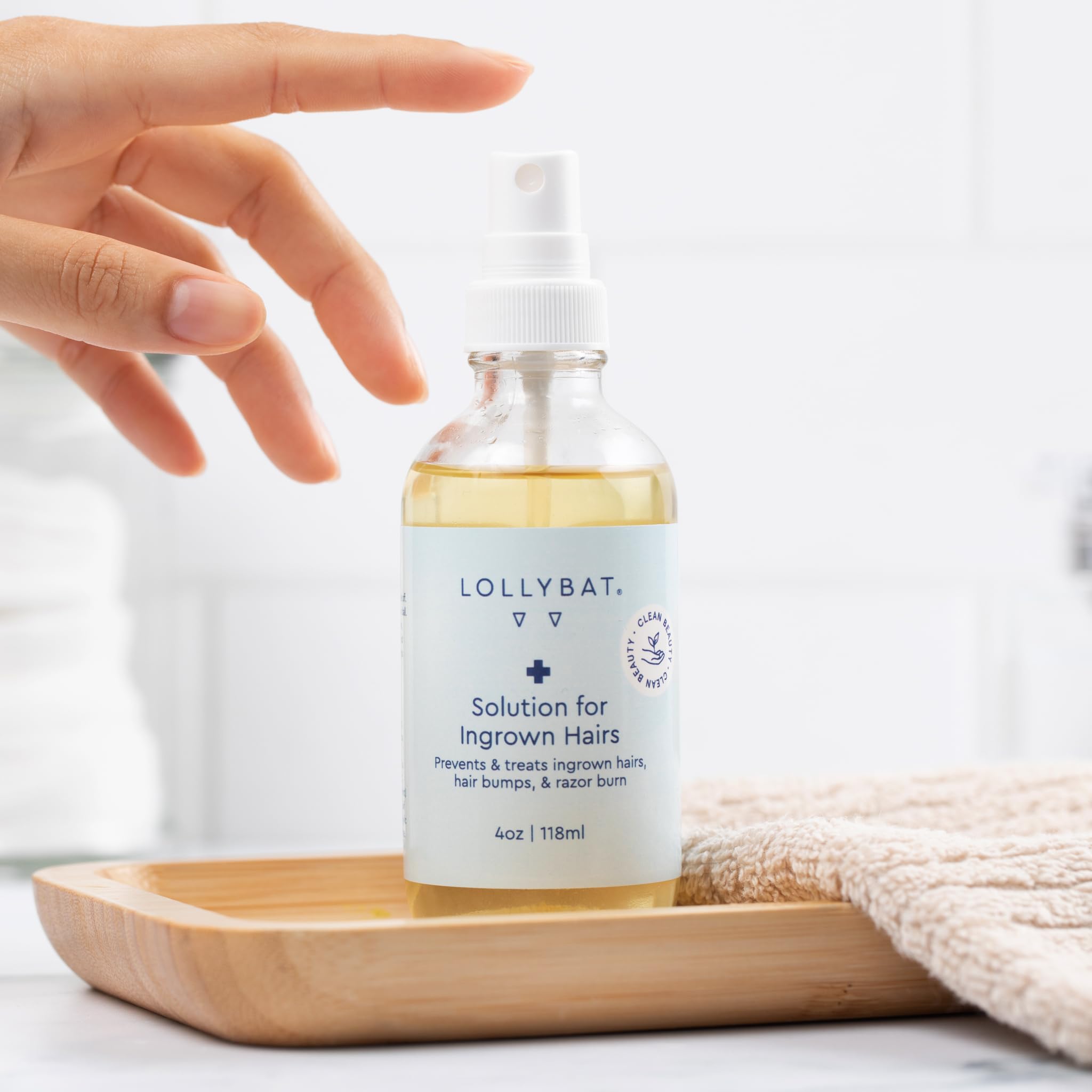 Lollybat Ingrown Hair Solution Spray, Prevent and Treat Razor Burn, Ingrown Hairs, and Hair Bumps. Post Waxing and Shaving Toner for Teens, Men and Women, Natural Ingredients, 4 oz, Made in USA