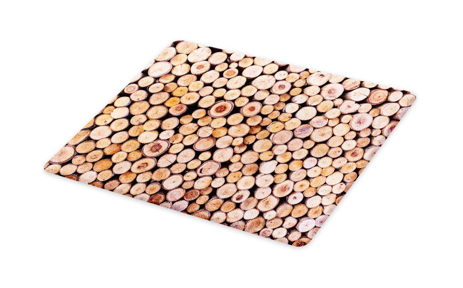 Ambesonne Rustic Cutting Board, Mass of Wood Logs Forest Tree Ecology Industry Group of Cut Lumber Circle Stack Image, Decorative Tempered Glass Cutting and Serving Board, Large Size, Cream
