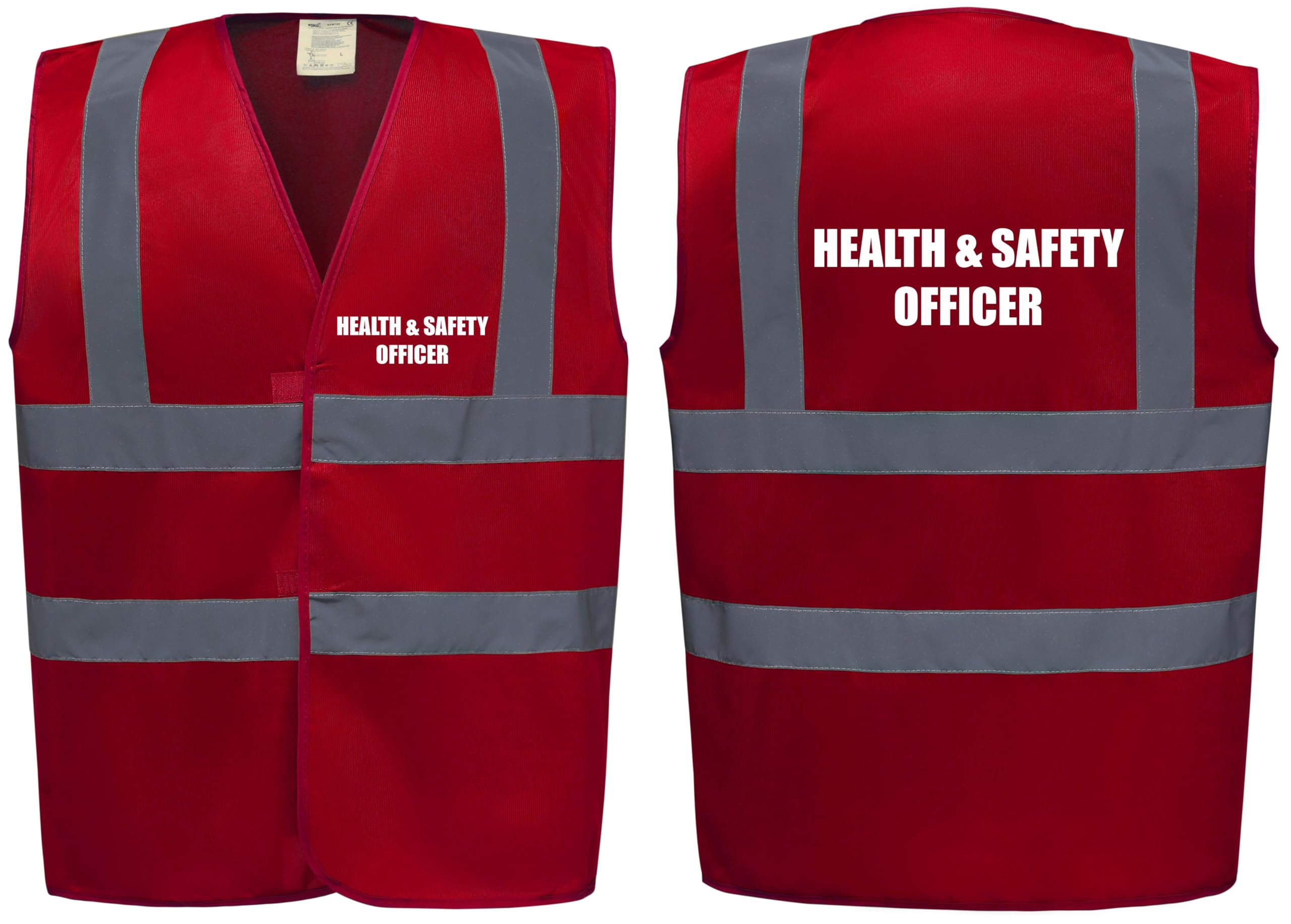 Brook Hi Vis Premium Safety Vest - HEALTH & SAFETY OFFICER Printed Front & Back, Event Management High Viz Waistcoat, Available in 14 Colours, Festivals (Red, 2XL)