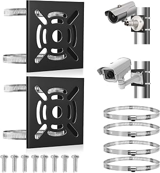 2 PCS Universal Vertical Pole Mount for Bracket CCTV Cameras, Metal Mounting Bracket Square Camera Mounting Pole Mount Brackets with 4 Loops 16 Screw Holes for Outdoor Wall Mounted Camera