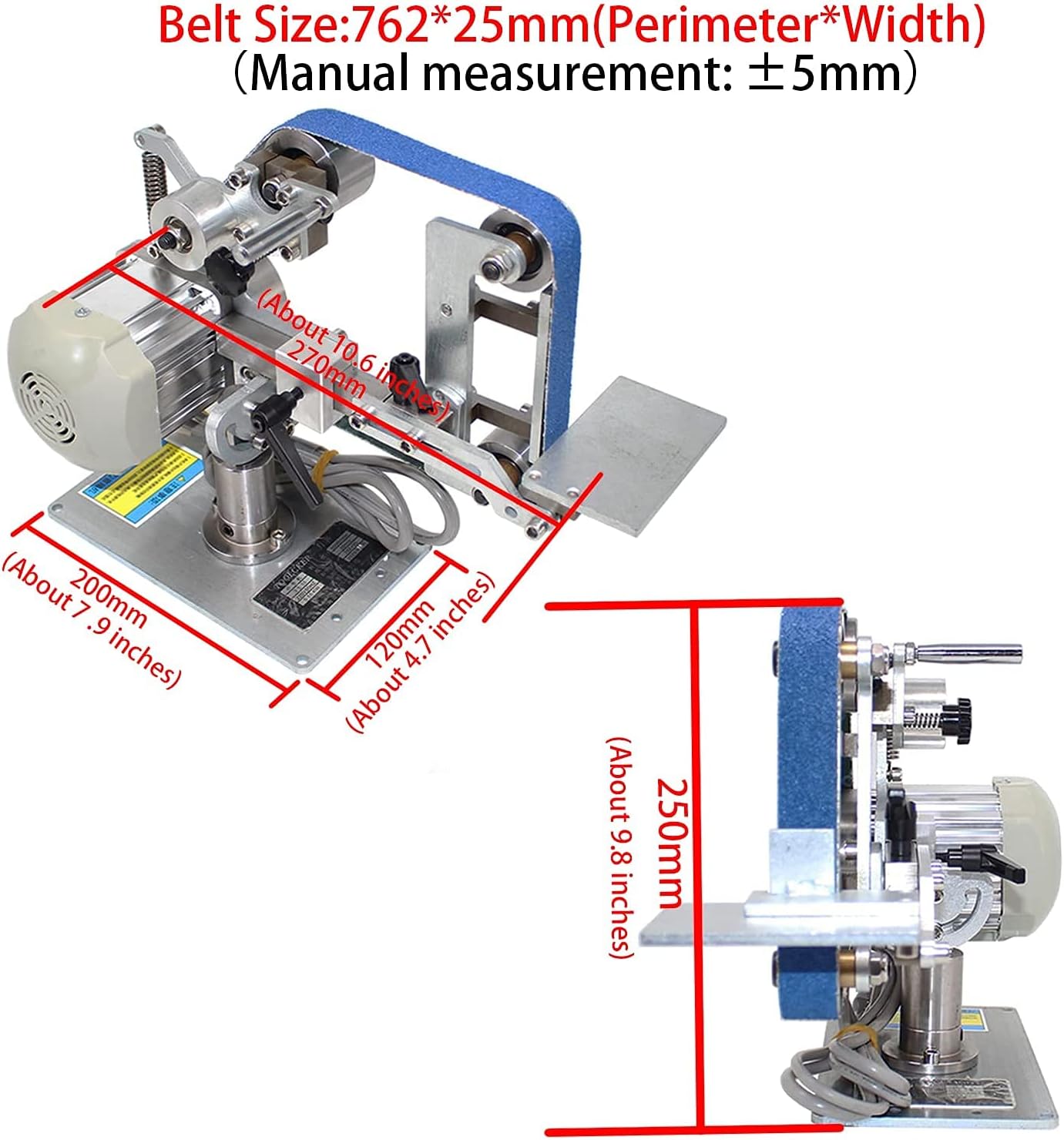 550W Belt Machine with Brushless Motor, 762x25MM Belt Sander Polisher Sharpener Polishing Grinding Machine Fixed Angle Open